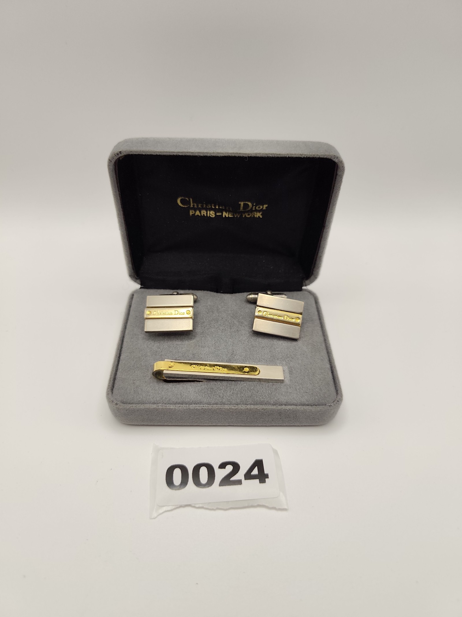 Christian Dior Gold & Silver Cufflinks & Tie Clip Set Men Other