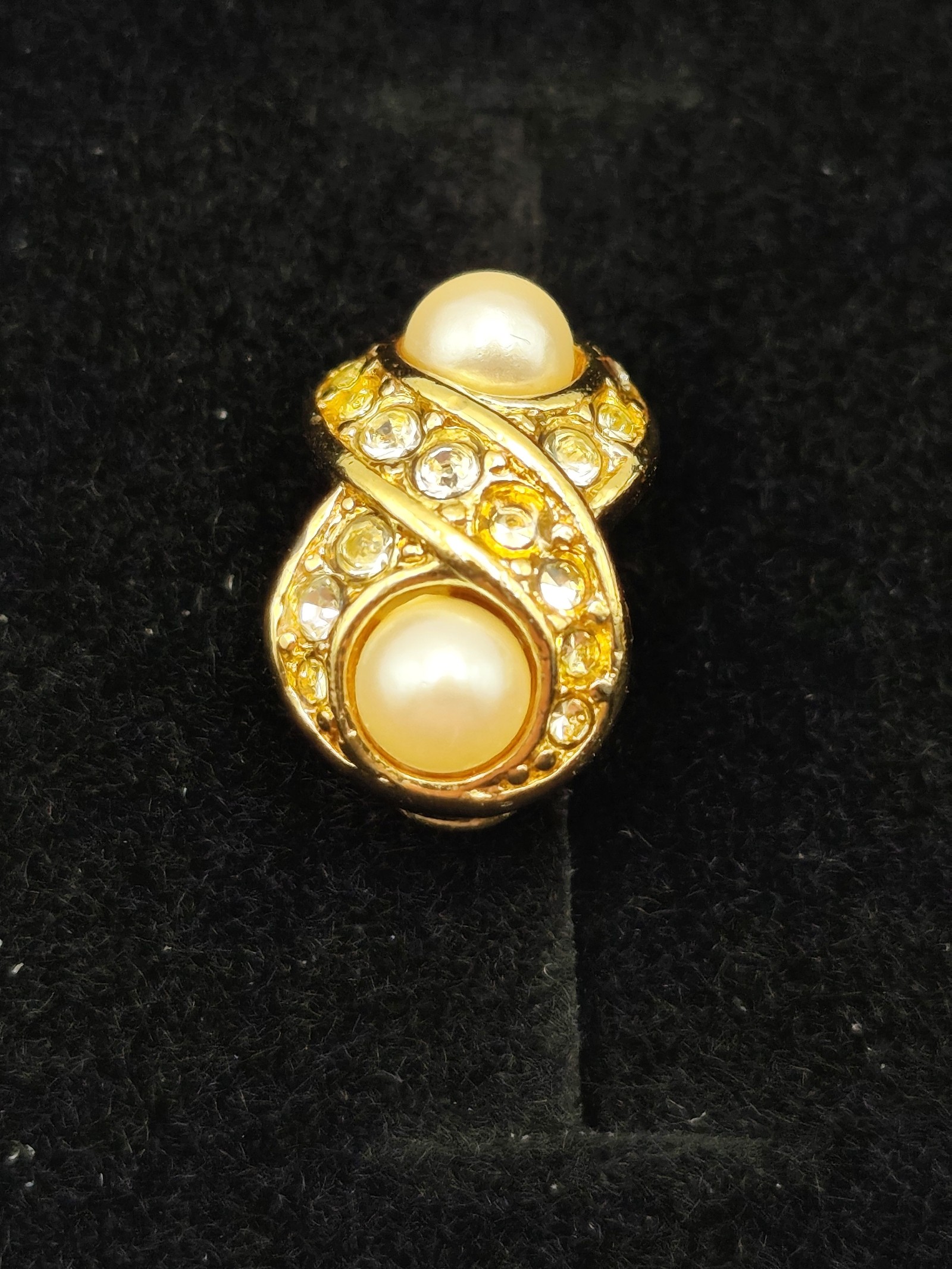 Monet Gold Tone Pearl & Crystal Clip On Earrings image 3
