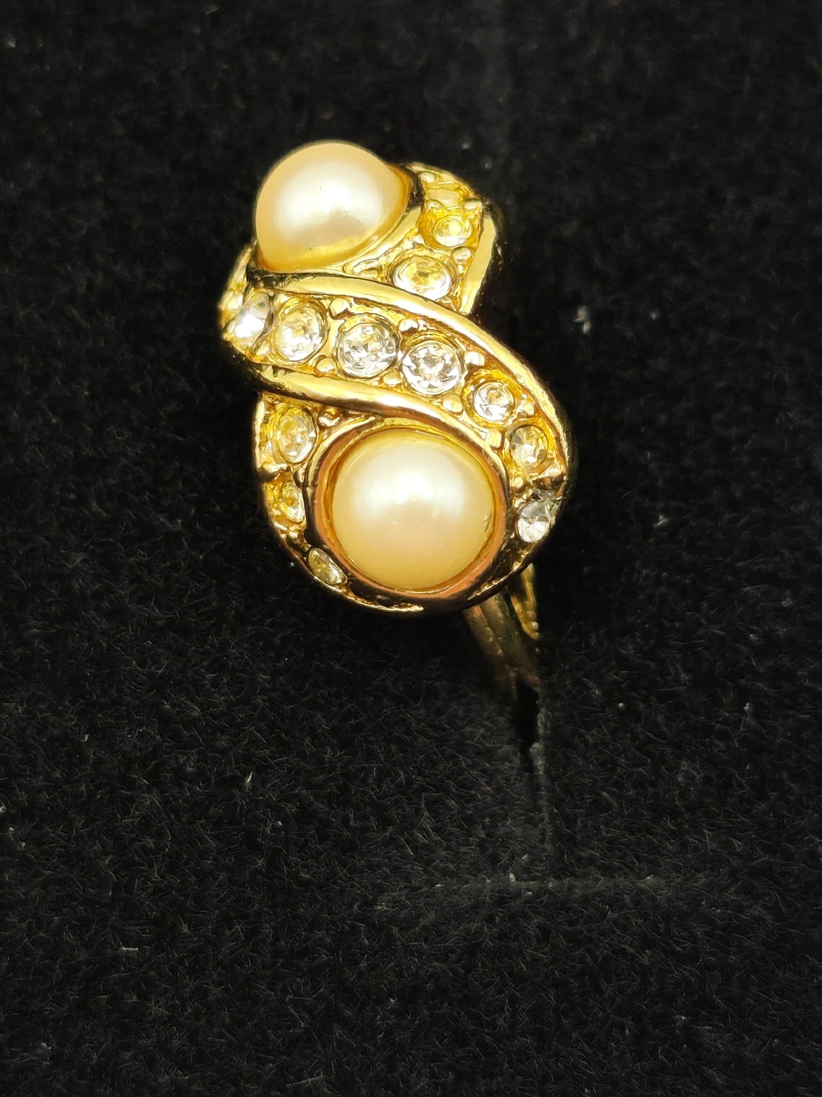 Monet Gold Tone Pearl & Crystal Clip On Earrings image 4