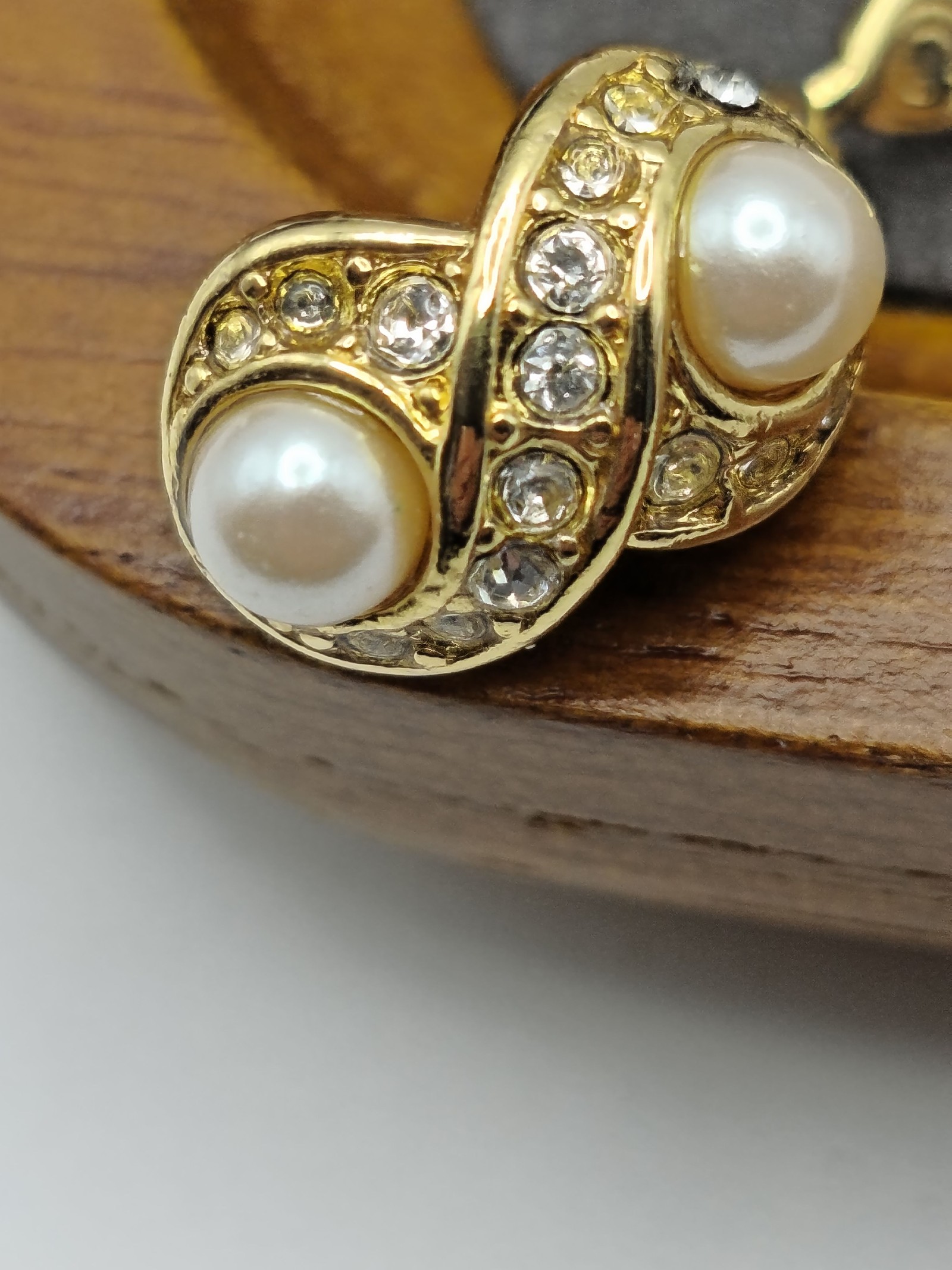 Monet Gold Tone Pearl & Crystal Clip On Earrings image 8