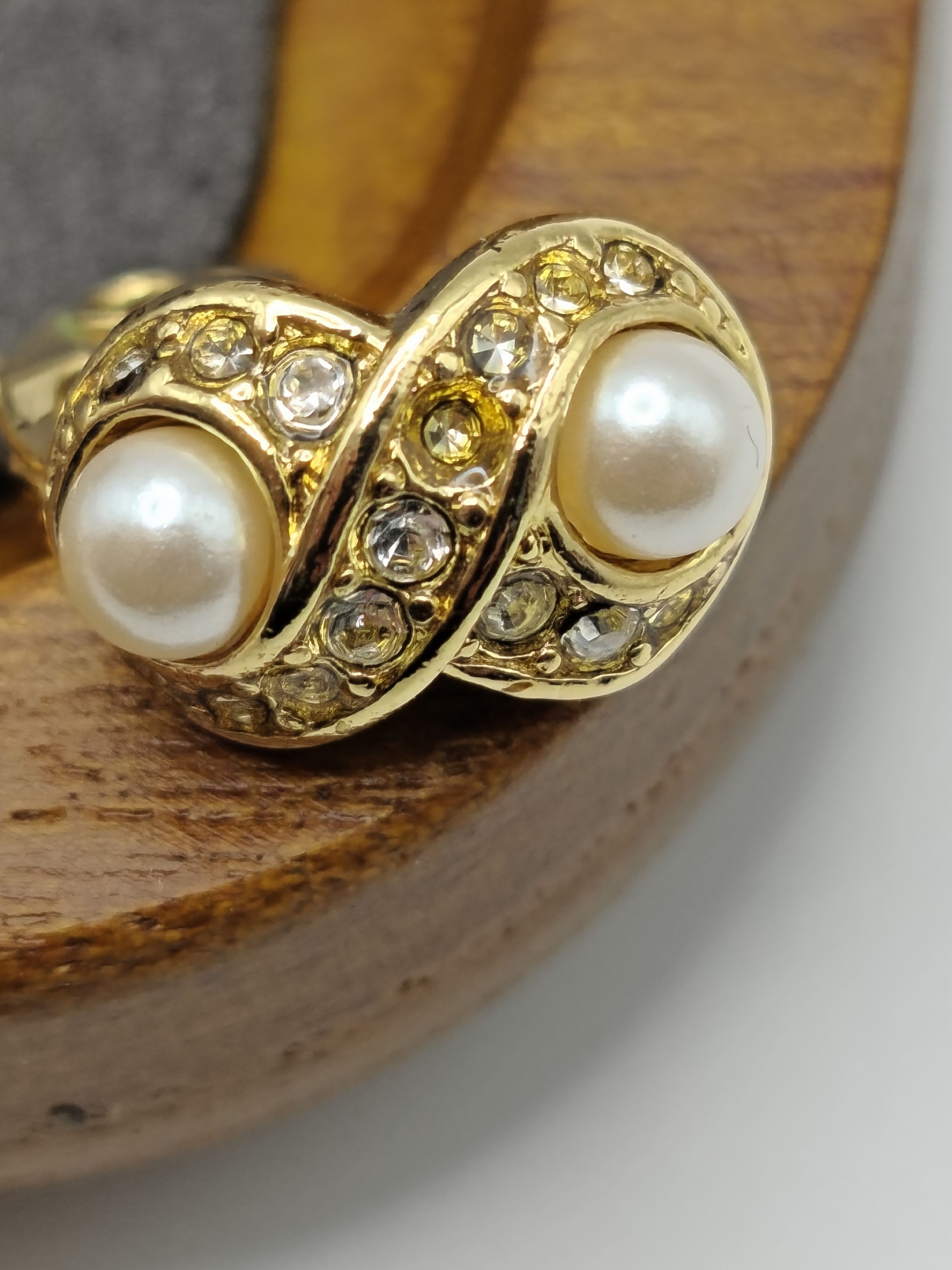 Monet Gold Tone Pearl & Crystal Clip On Earrings image 9