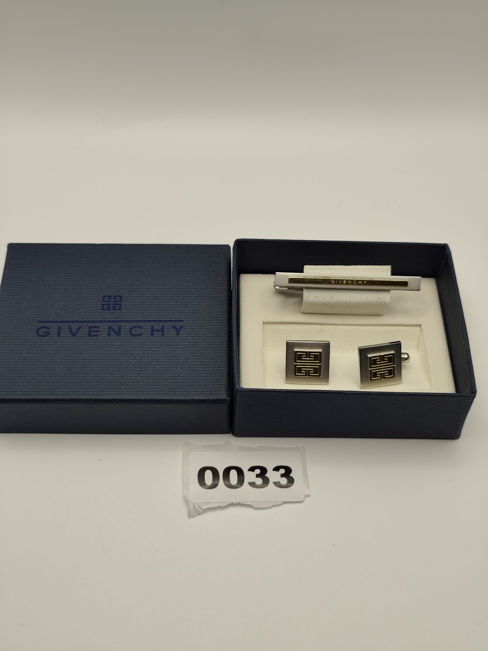 Givenchy Silver & Gold Cufflinks & Tie Clip Set Men