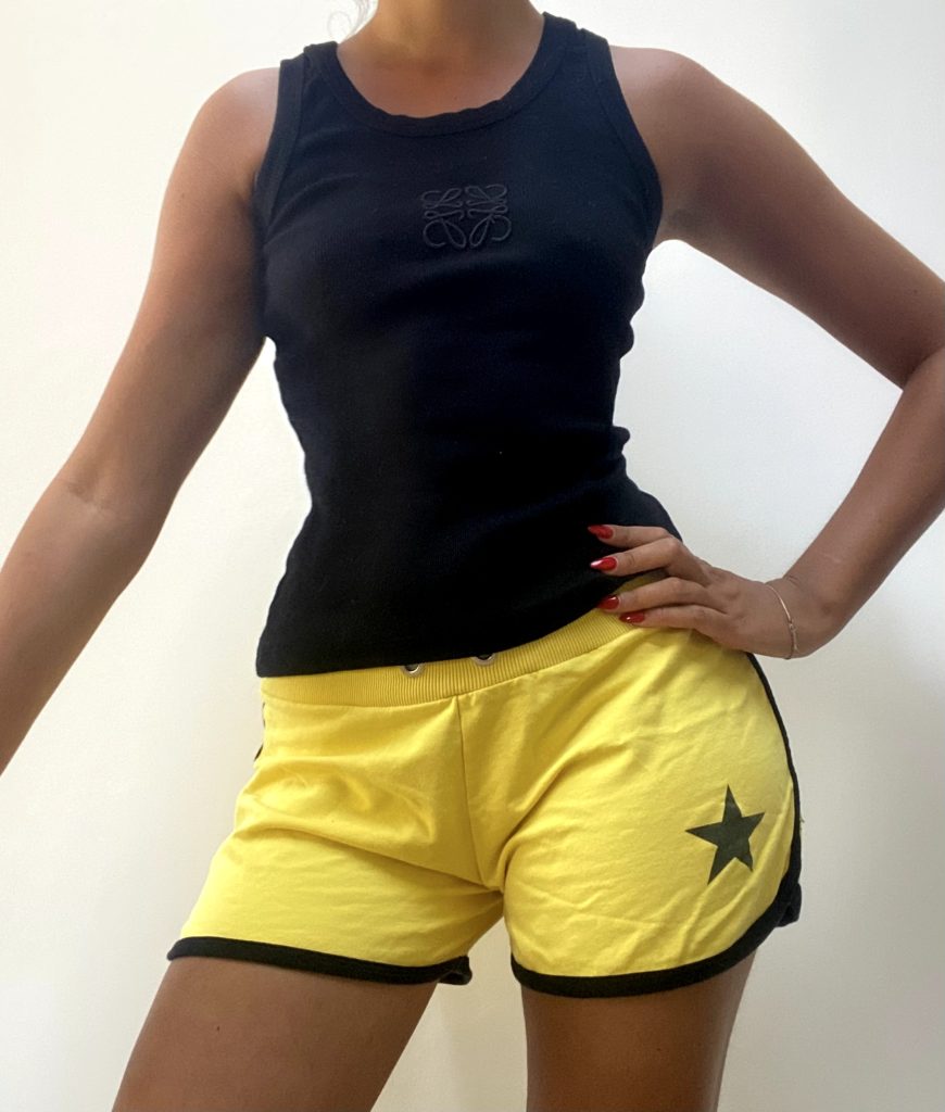 Yellow & Black Cotton Star Print Lounge Shorts Medium