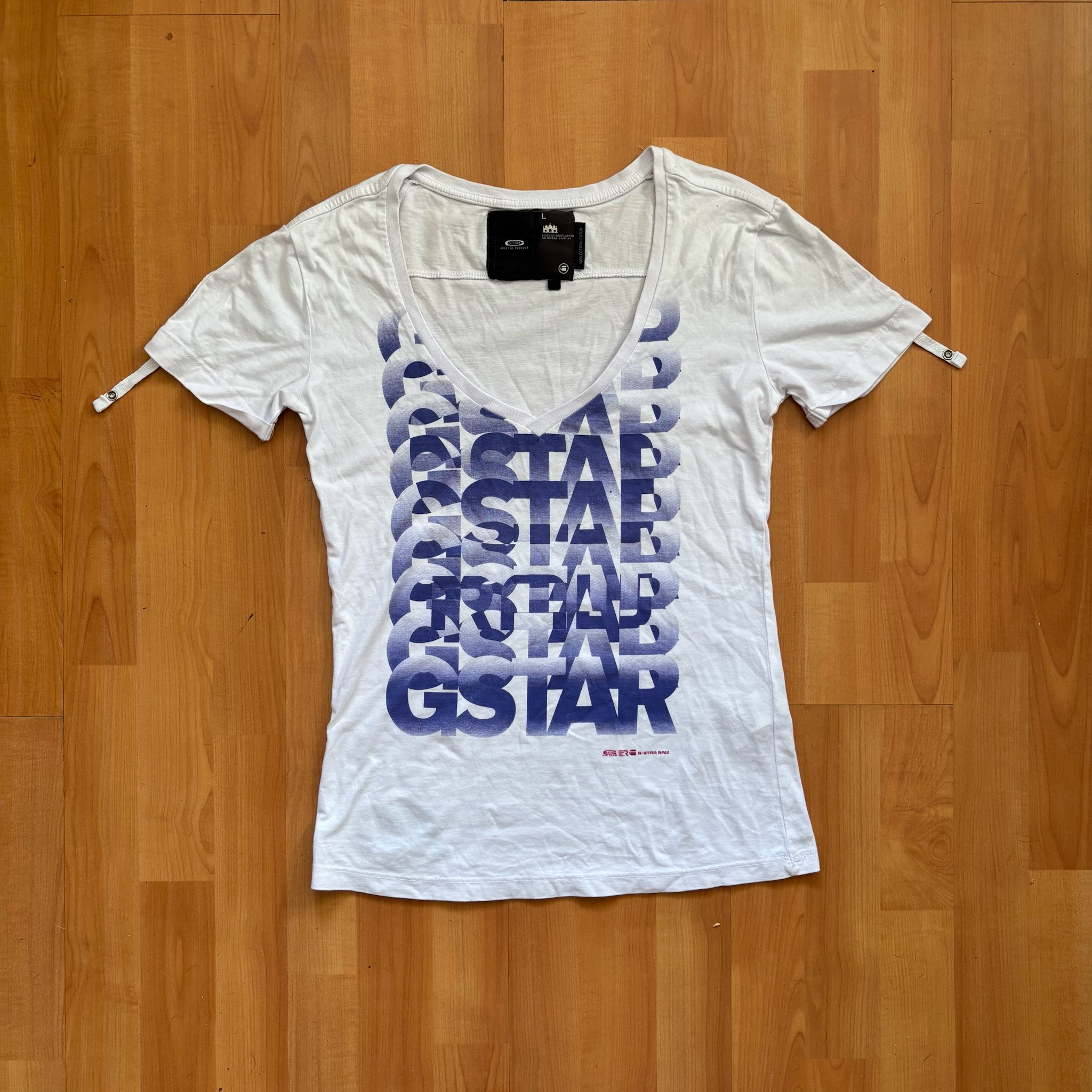 G-Star White & Blue V-Neck T-Shirt Large Cotton