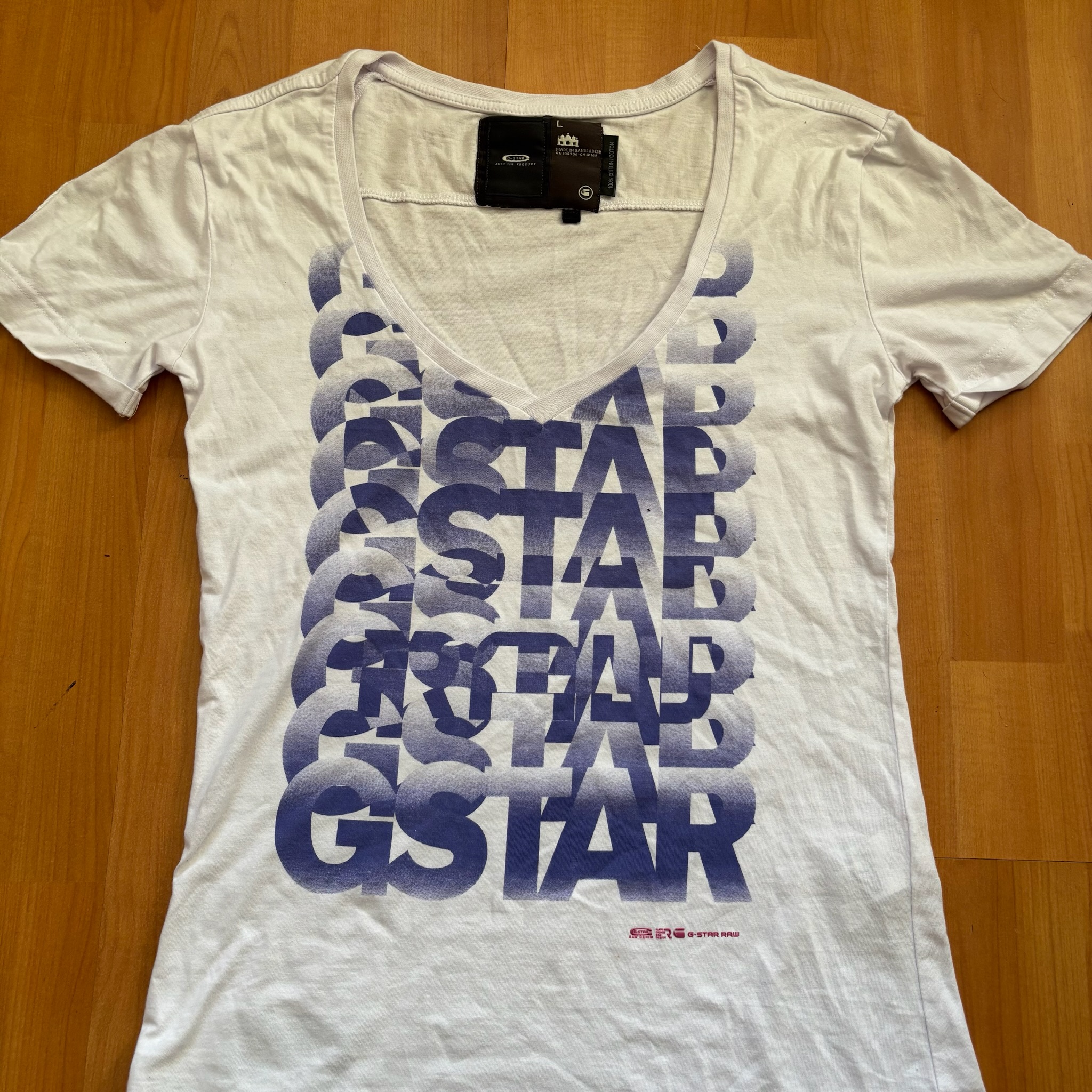 G-Star White & Blue V-Neck T-Shirt Large Cotton image 2