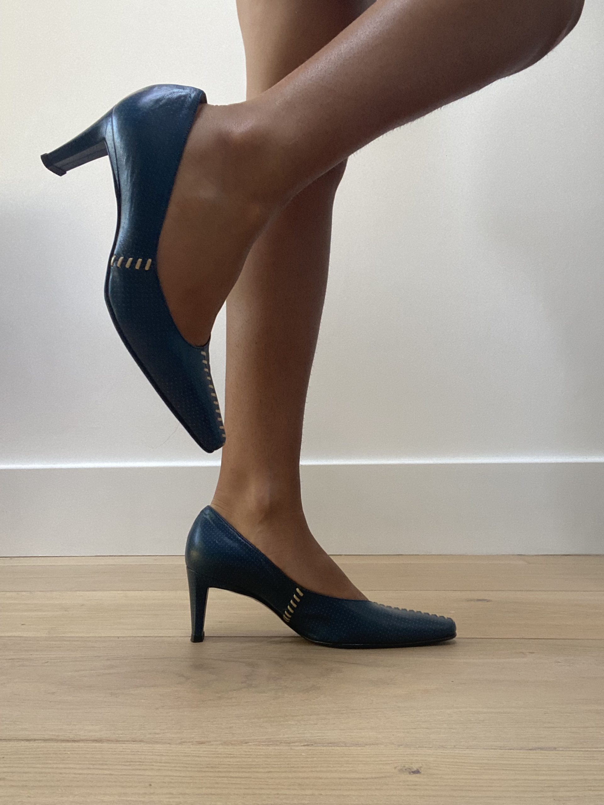 Vintage Valleverde Blue Leather Heeled Shoes EU 34.5 image 2
