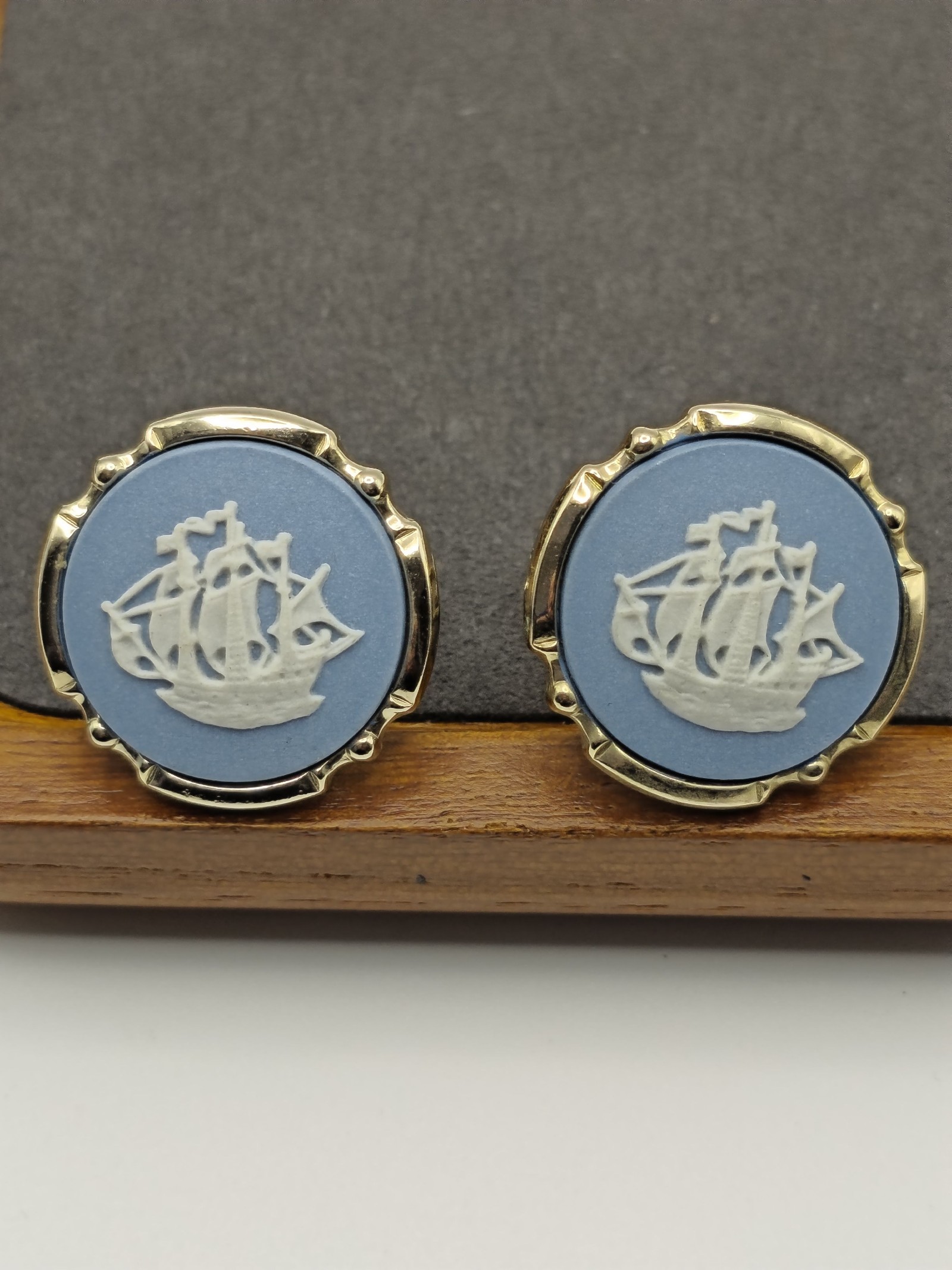 Wedgwood Blue & White Ship Cufflinks & Tie Clip Set Men image 3