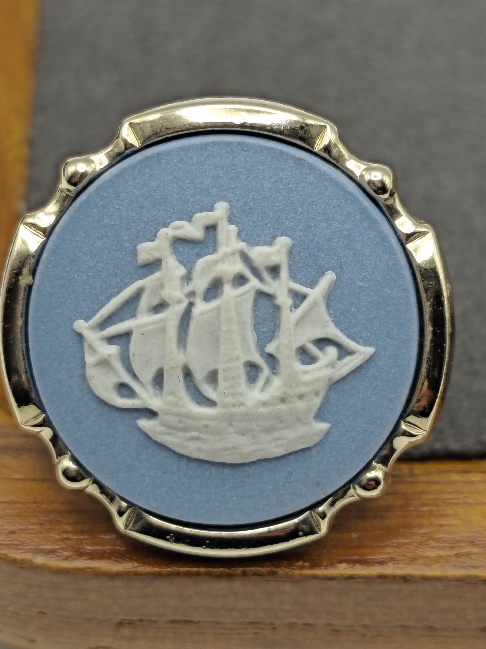 Wedgwood Blue & White Ship Cufflinks & Tie Clip Set Men image 5