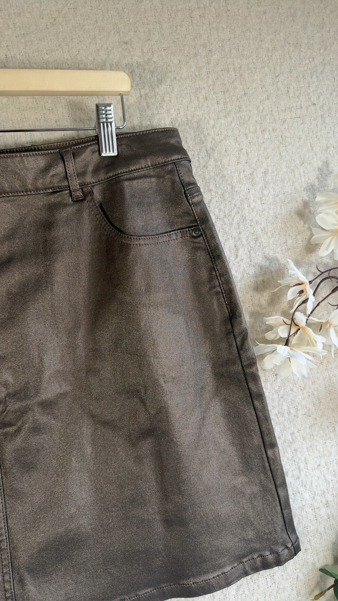Next Brown Coated Denim Skirt UK 18 Stylish Pocket Detail Casual Chic image 5
