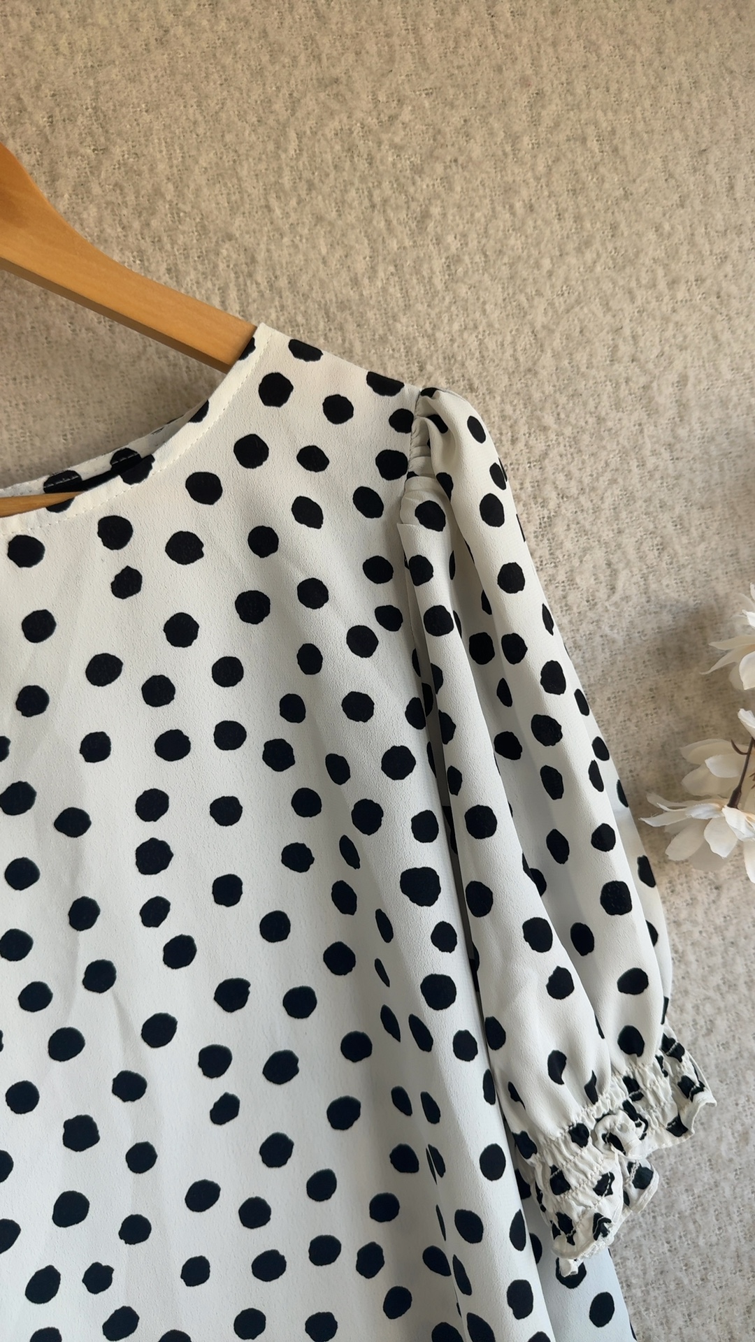 Dorothy Perkins White & Black Polka Dot Blouse UK 16 Elegant Puff Sleeve Top image 2