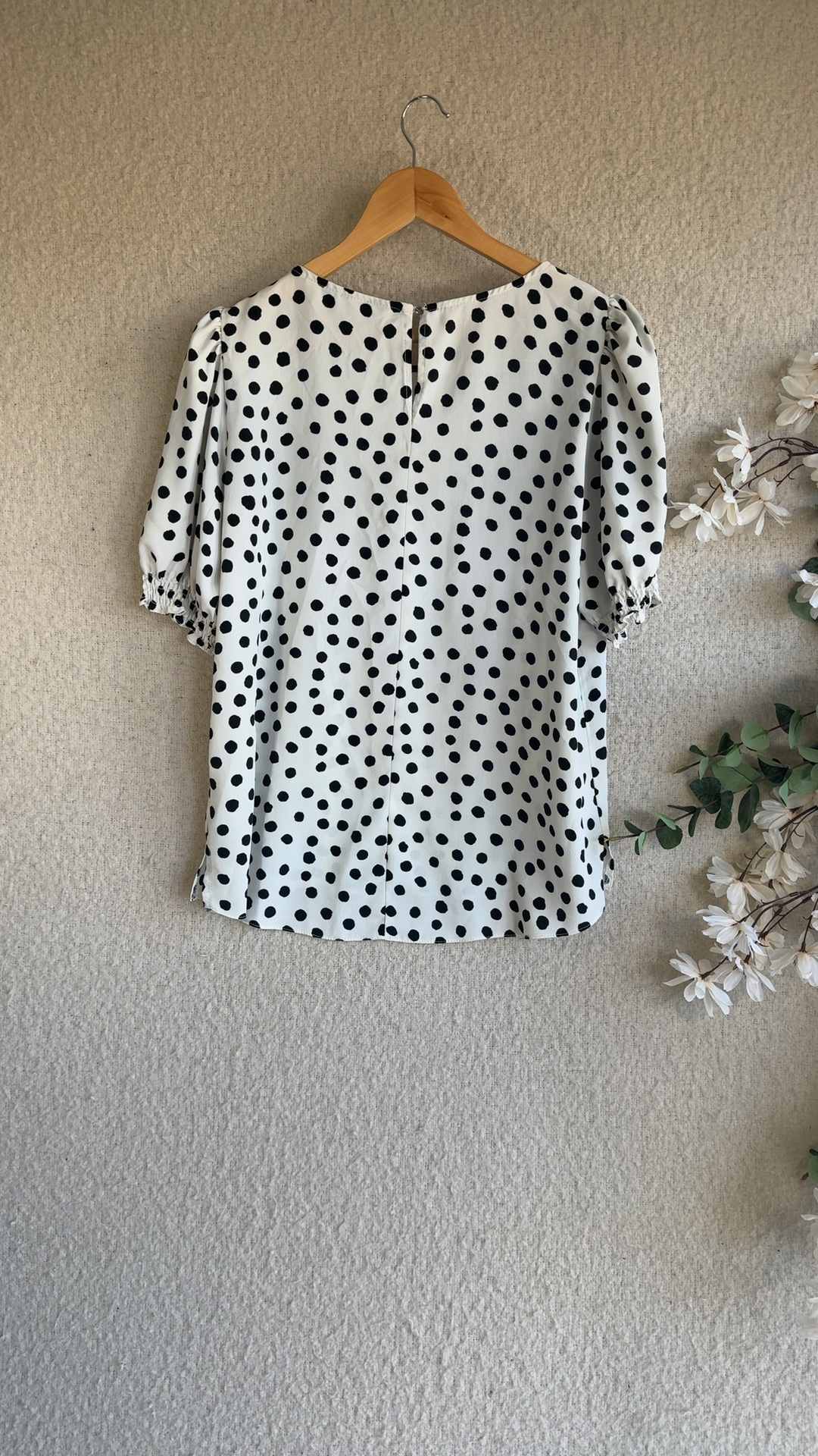 Dorothy Perkins White & Black Polka Dot Blouse UK 16 Elegant Puff Sleeve Top image 4