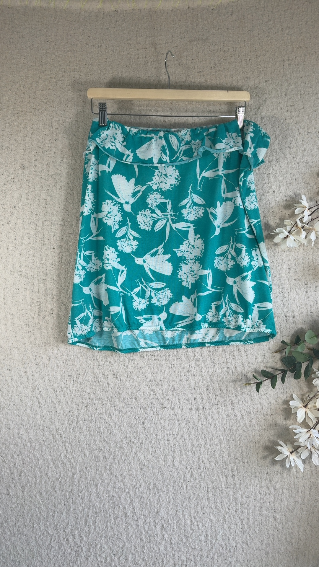 Peacocks Teal & White Floral Print Elastic Bordeaux top UK XL Casual Summer image 4