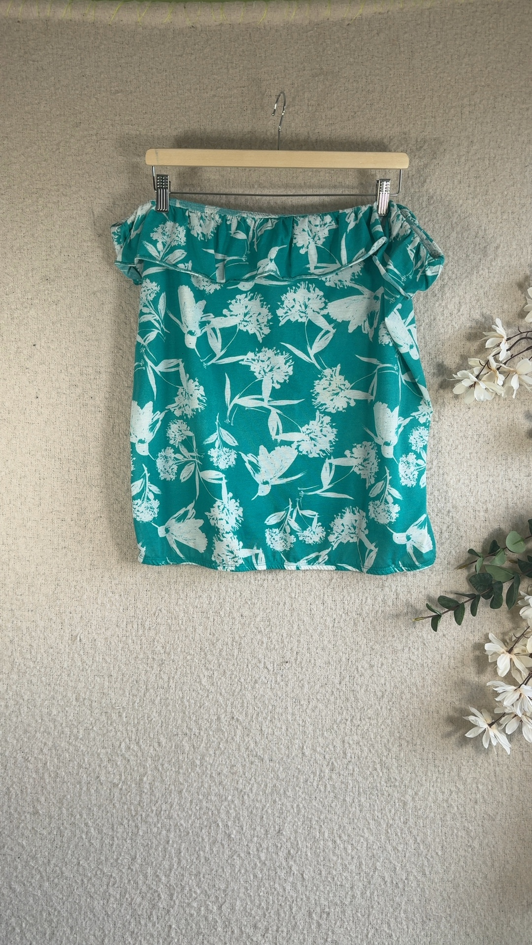 Peacocks Teal & White Floral Print Elastic Bordeaux top UK XL Casual Summer