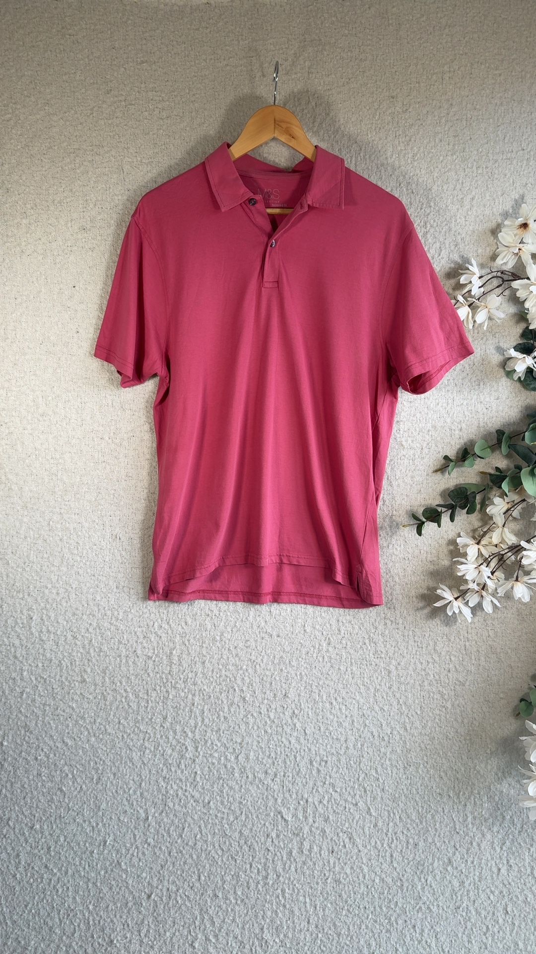 M&S Strawberry Pink Tailored Fit Polo Shirt Medium Casual Everyday Wear