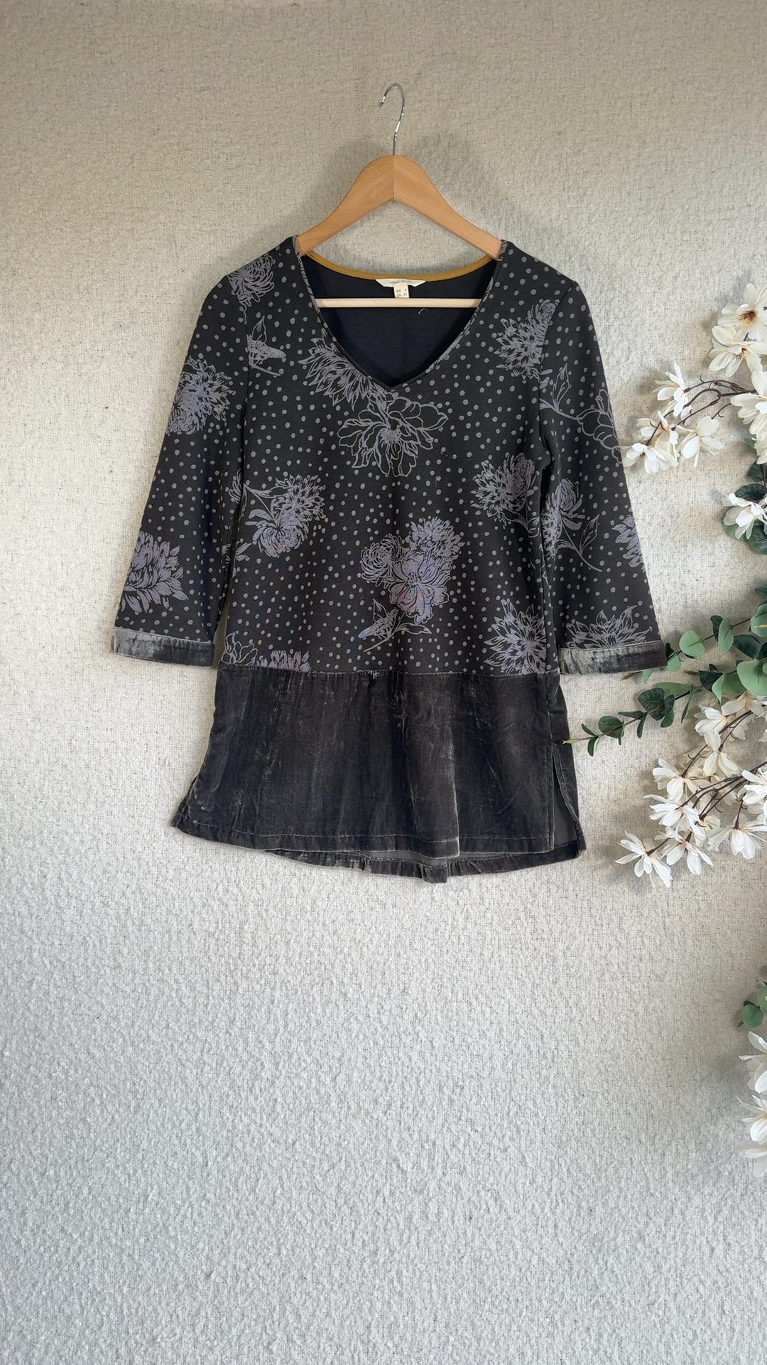 White Stuff Grey Floral Print Cotton Blend Tunic Top UK 8 Lightweight Design