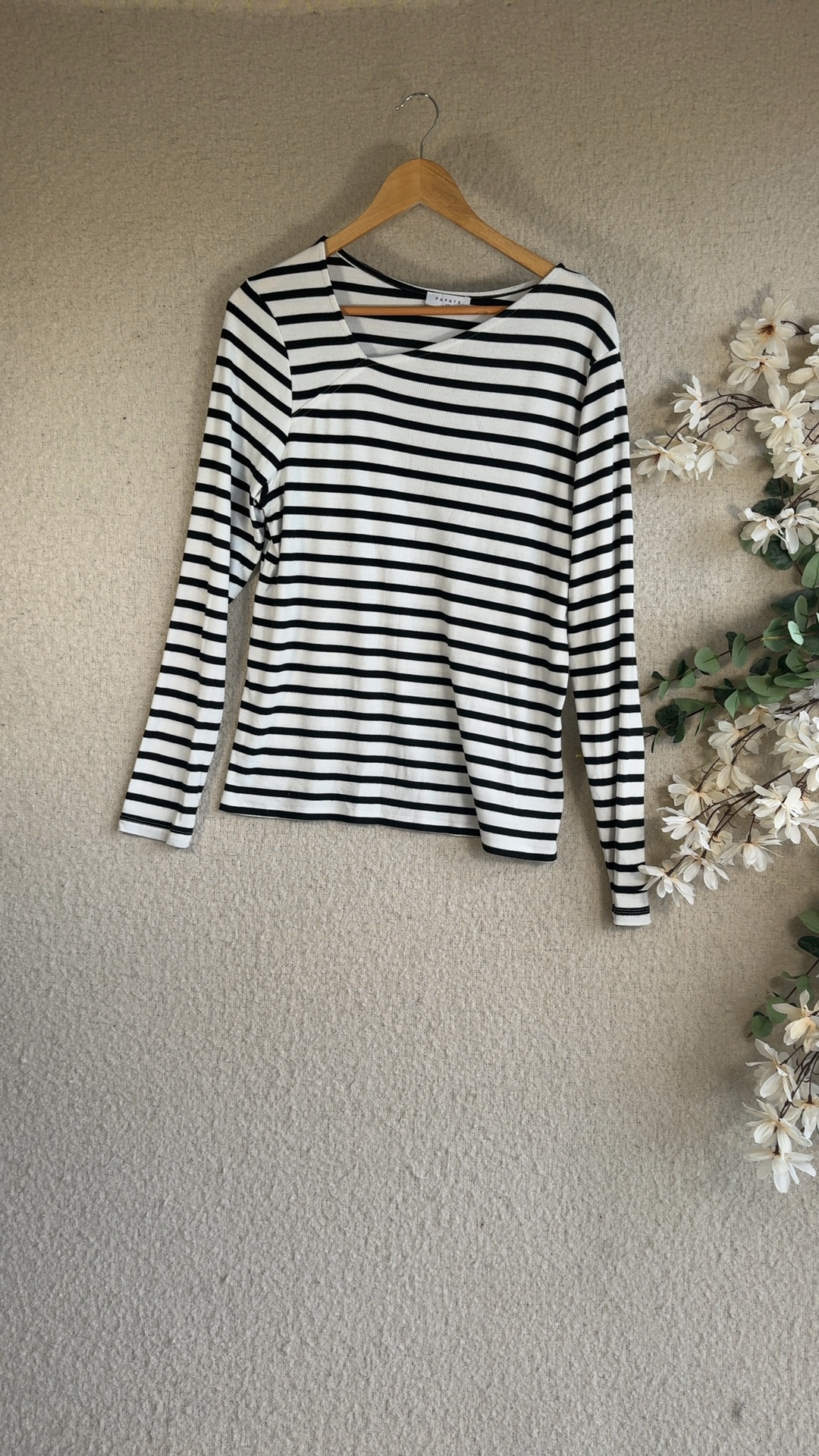 Papaya Black & White Striped Long Sleeve Top UK 20 Classic Fit Casual