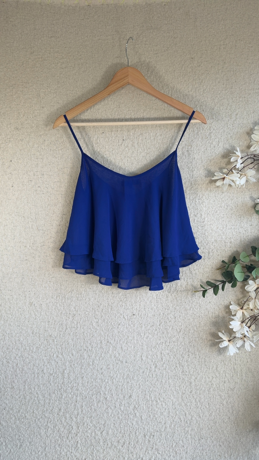 New Look Royal Blue Spaghetti Strap Flowy Crop Top UK 10 Sheer Chiffon image 5