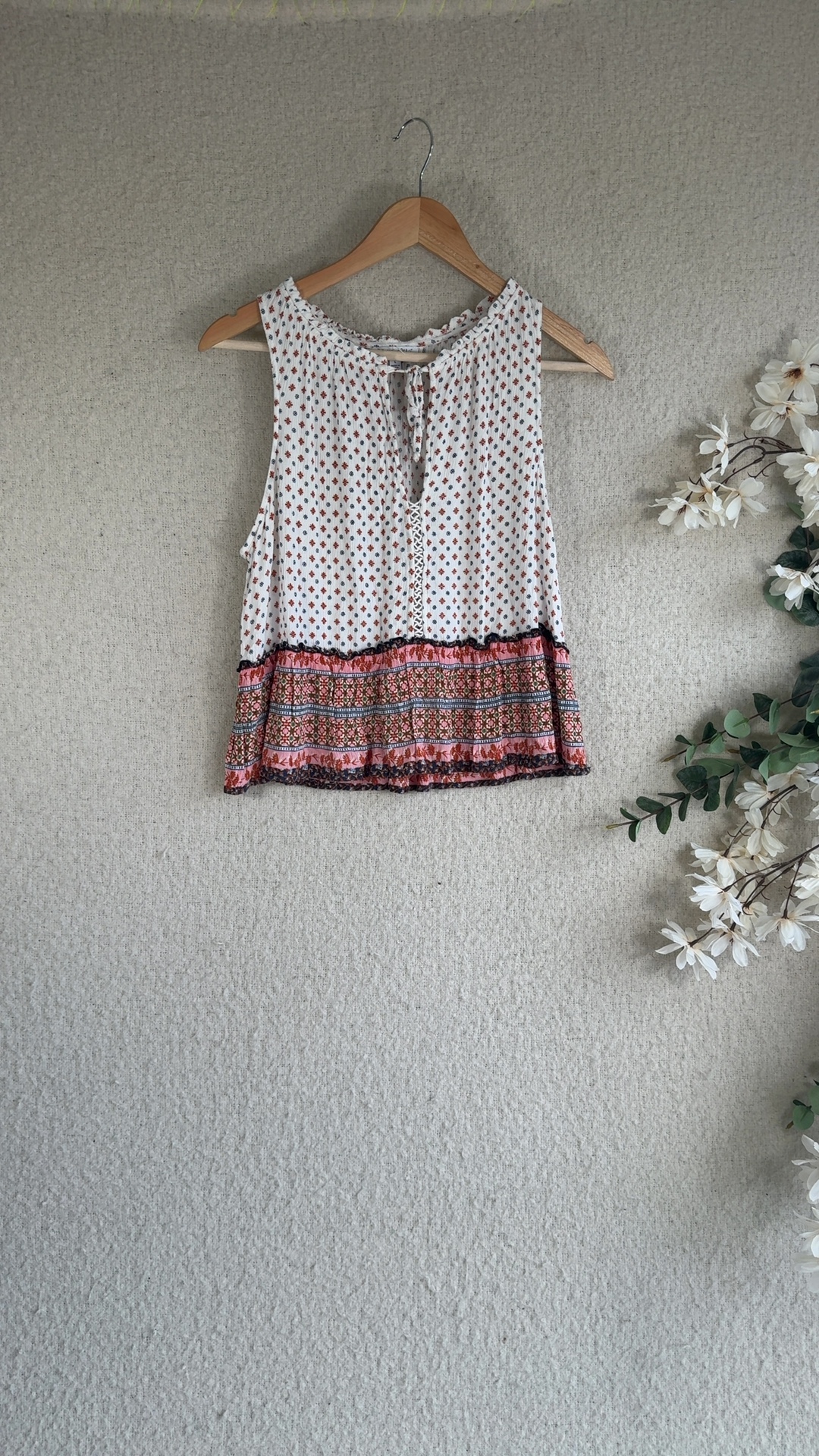 Patrons of Peace Floral Print Sleeveless Top UK Large Rayon Boho Style