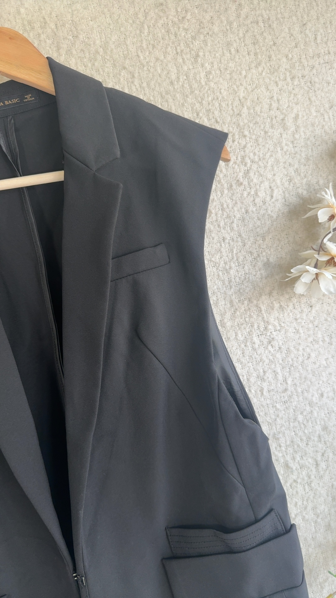 Zara Basic Black Sleeveless Blazer Waistcoat Medium Classic Formal Style UK M image 3