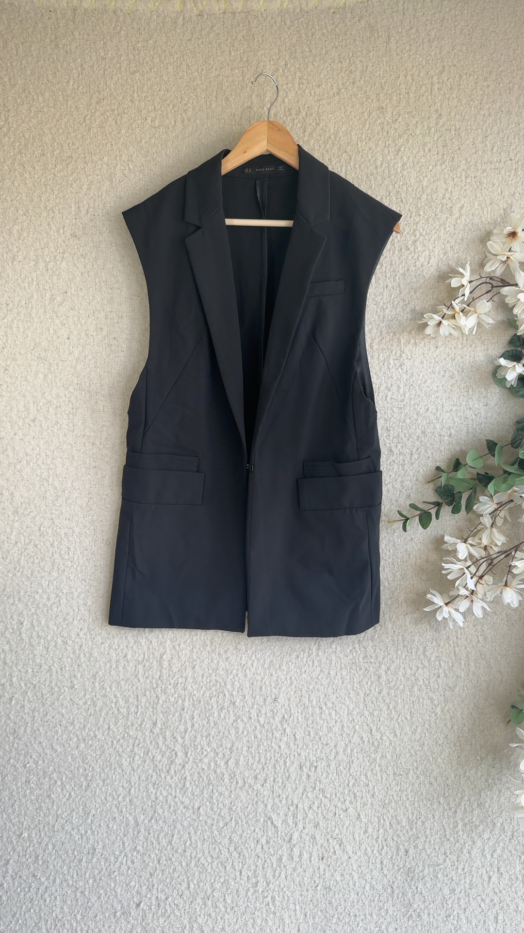 Zara Basic Black Sleeveless Blazer Waistcoat Medium Classic Formal Style UK M