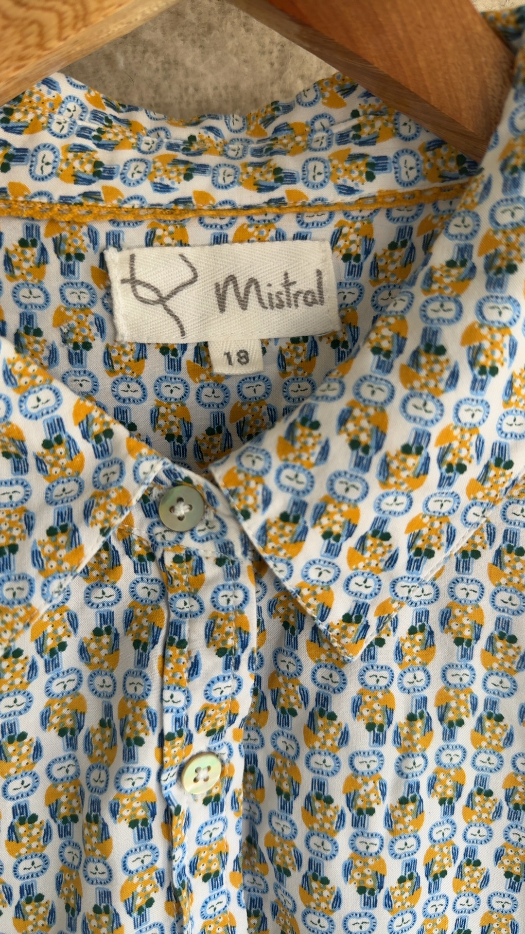 Mistral Yellow & Blue Printed Viscose Shirt UK 18 Lightweight Blouse image 2