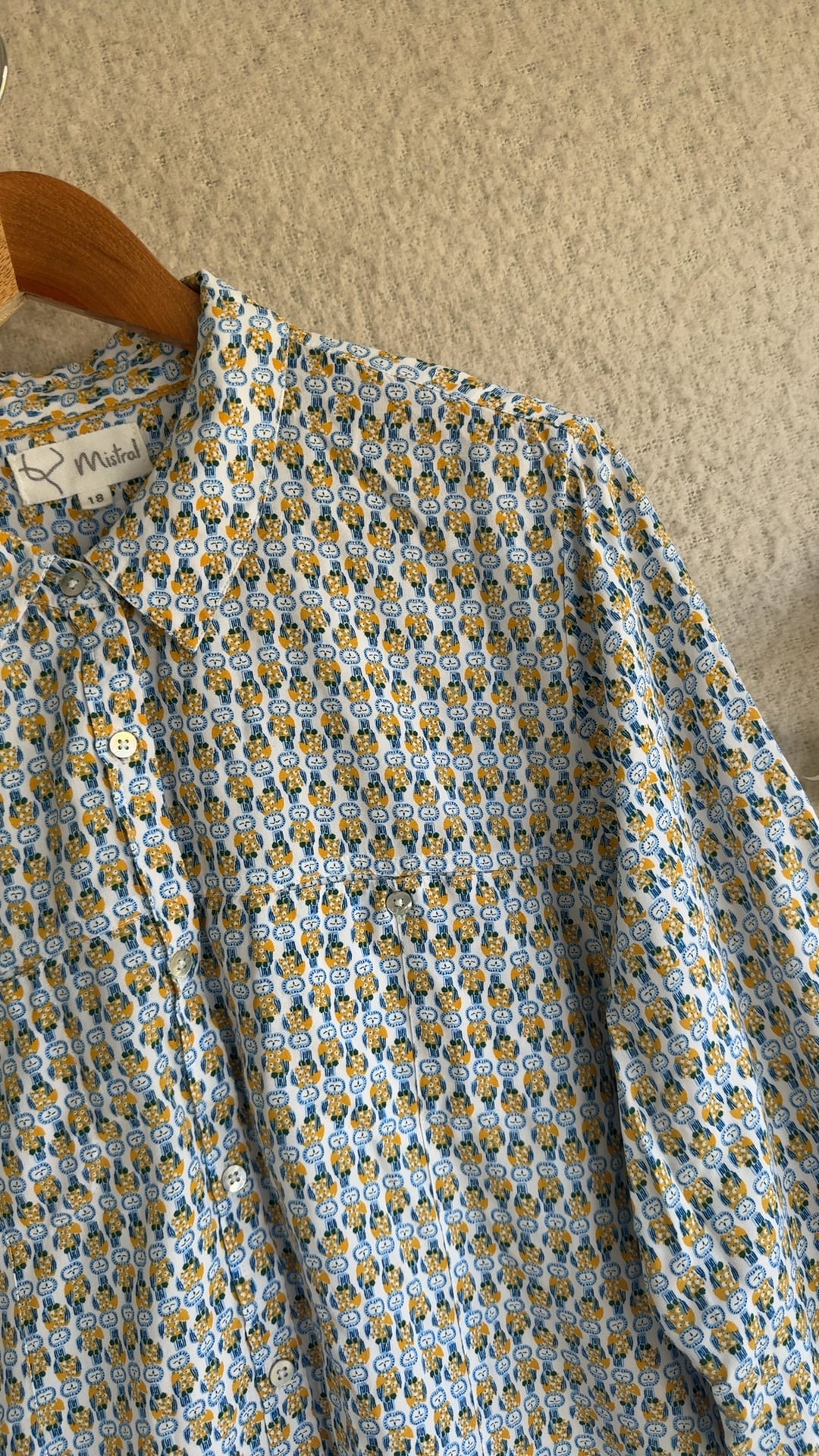 Mistral Yellow & Blue Printed Viscose Shirt UK 18 Lightweight Blouse image 3