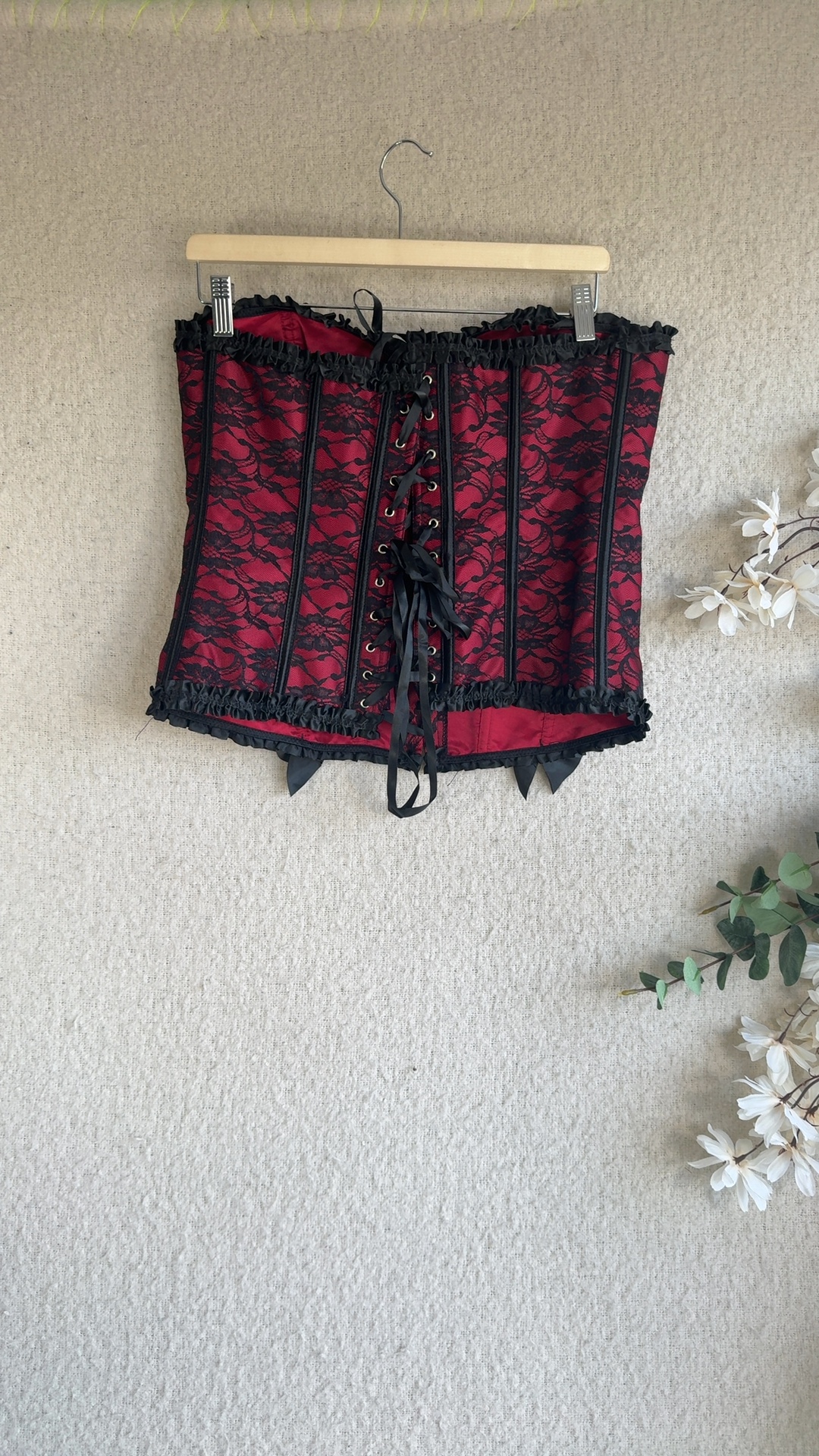 Red & Black Lace Corset Top 3XL Elegant Plus Size Gothic Lingerie image 4