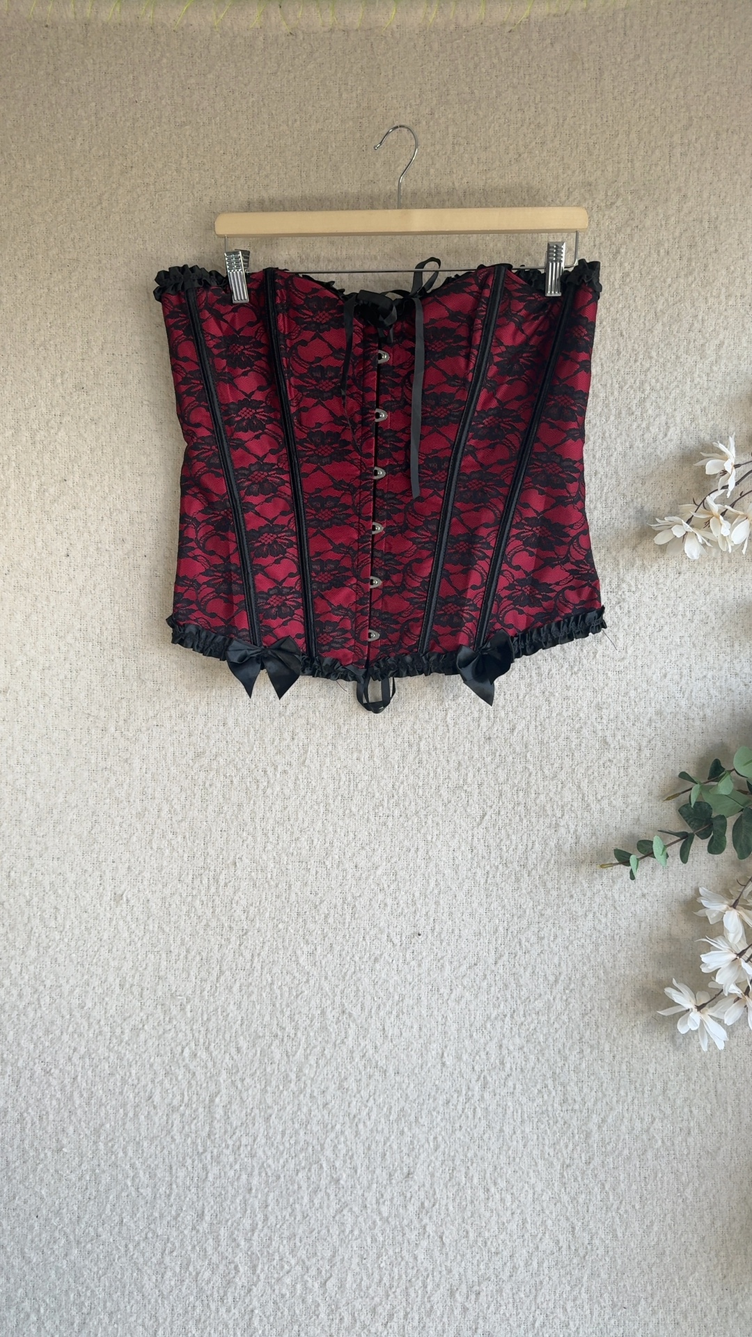 Red & Black Lace Corset Top 3XL Elegant Plus Size Gothic Lingerie