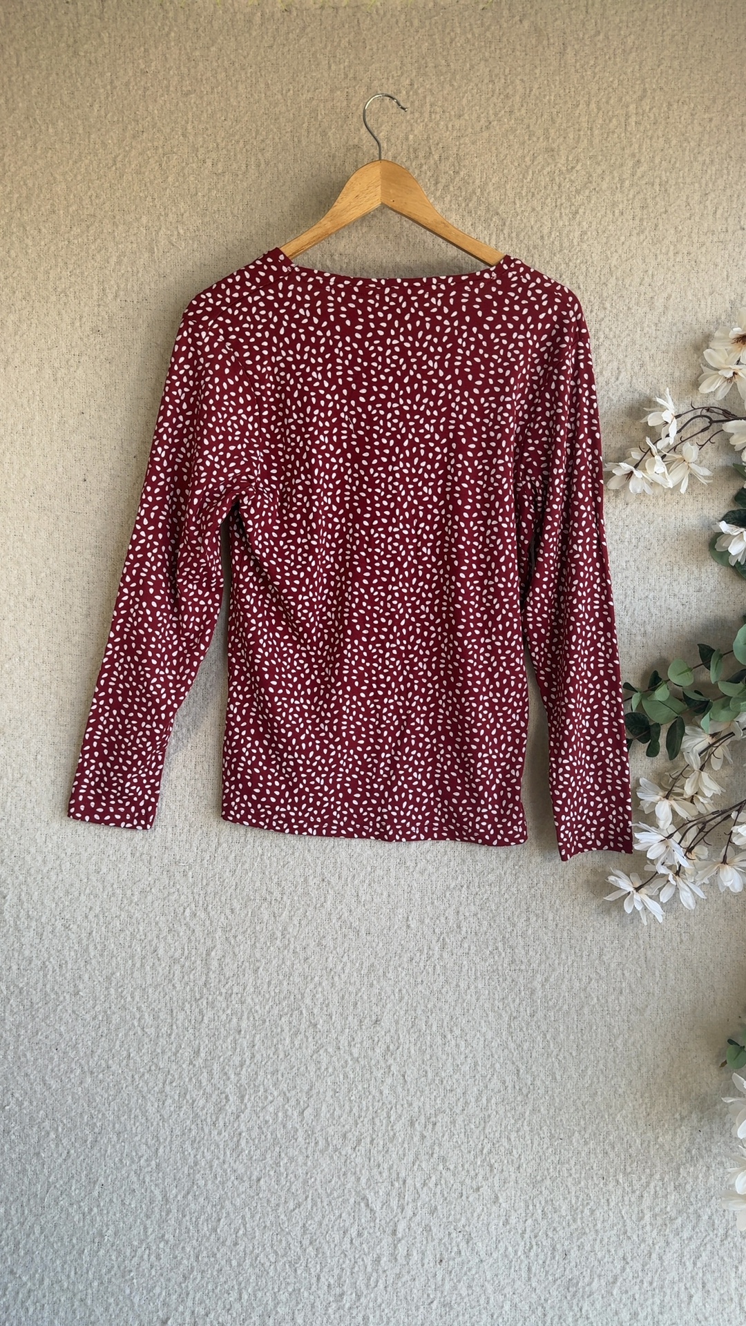 Cotton Traders Rusty Red & White Print Long Sleeve Top UK 16 Relaxed Fit image 4