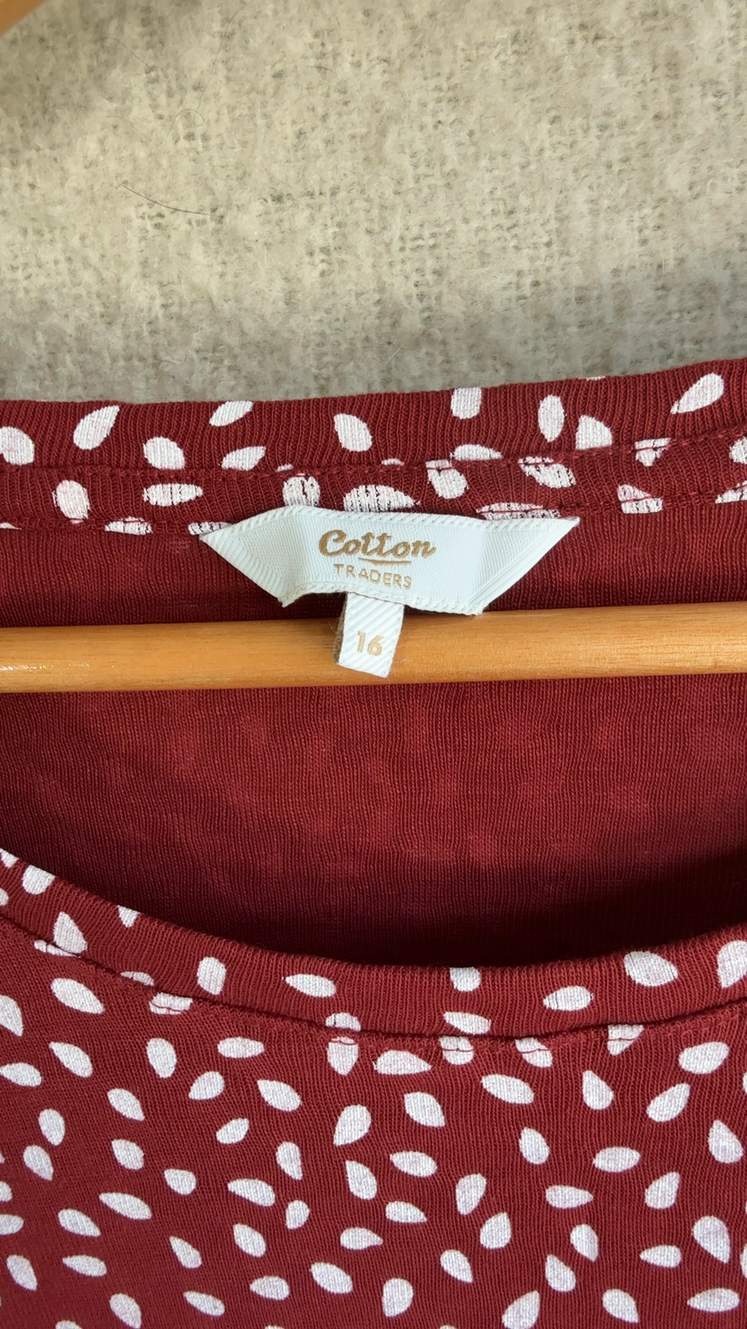 Cotton Traders Rusty Red & White Print Long Sleeve Top UK 16 Relaxed Fit image 2