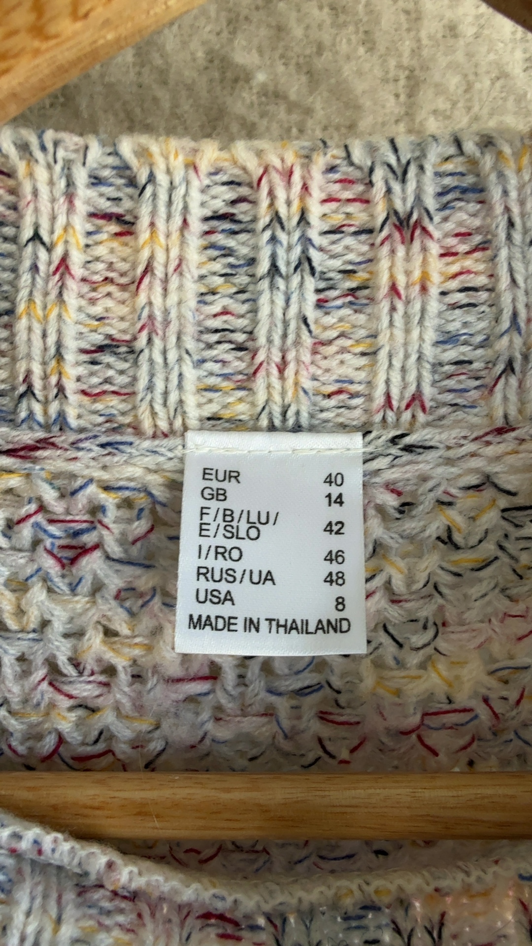 Multicolour Cable Knit Sweater UK 14 Light Acrylic Button Shoulder Detail image 2