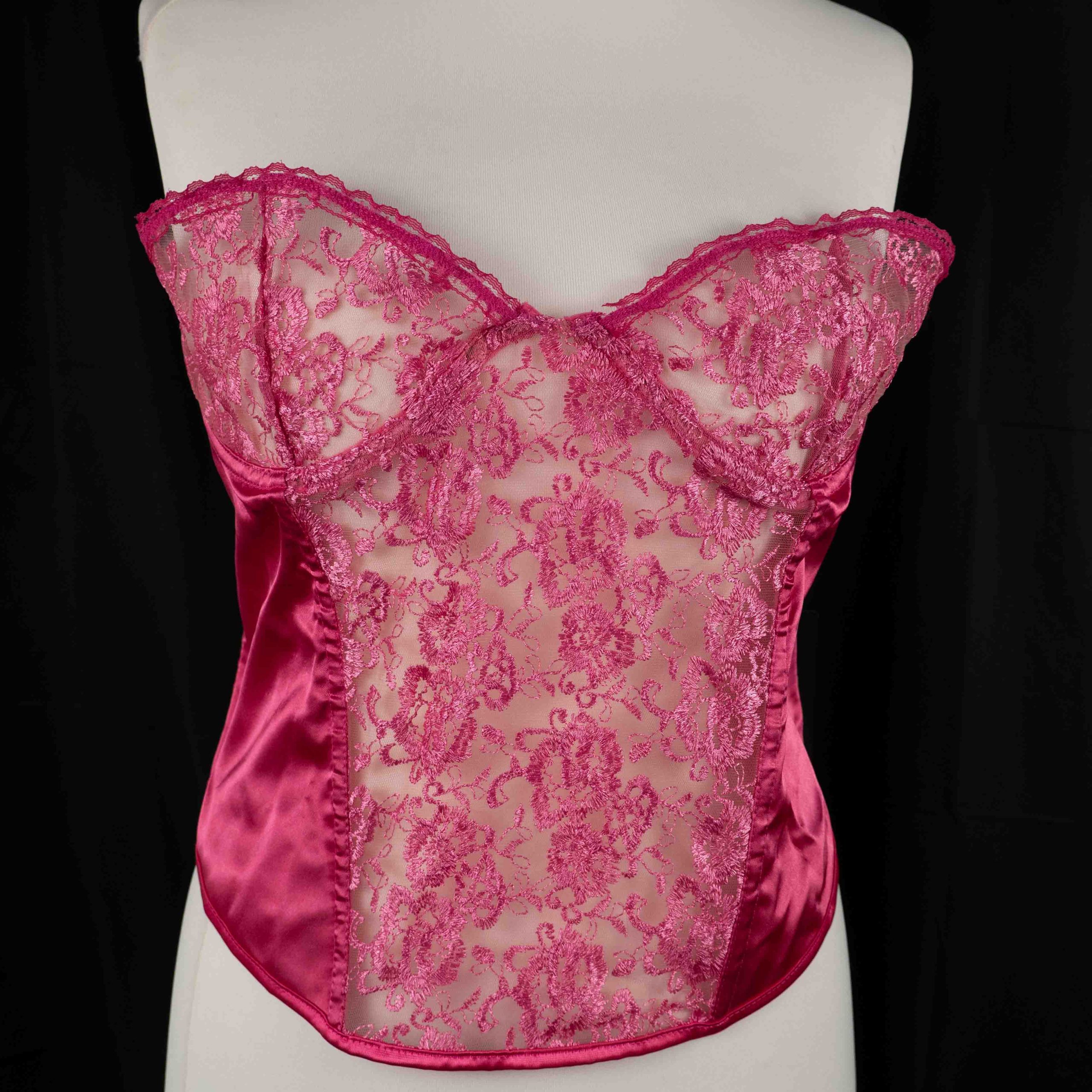 PrettyLittleThing Bustier Corset Top Pink Lace & Satin UK XXXL Pre-Owned