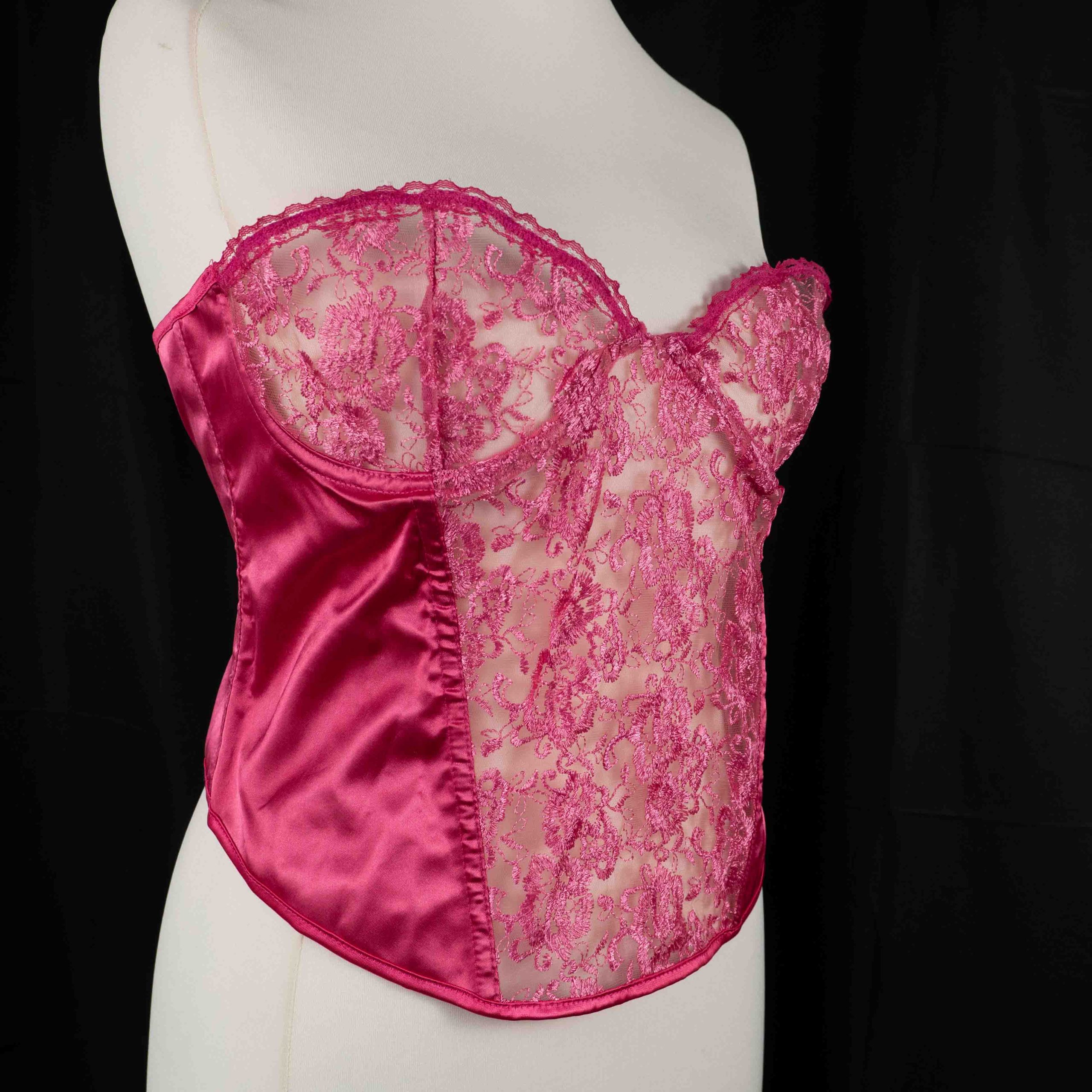 PrettyLittleThing Bustier Corset Top Pink Lace & Satin UK XXXL Pre-Owned image 2