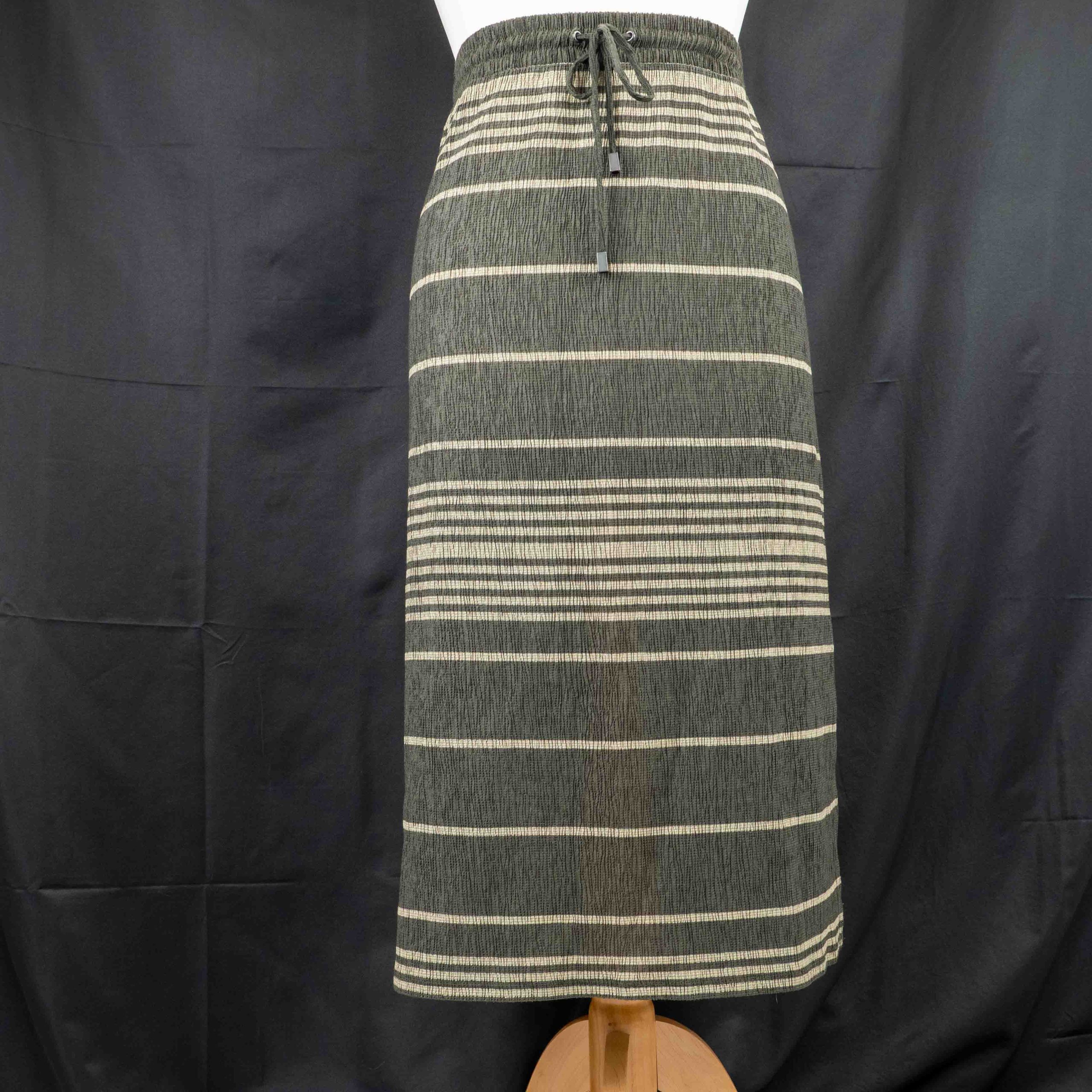 Next Midi Skirt UK 20 Black & Beige Striped Elasticated Waist Pre-Owned