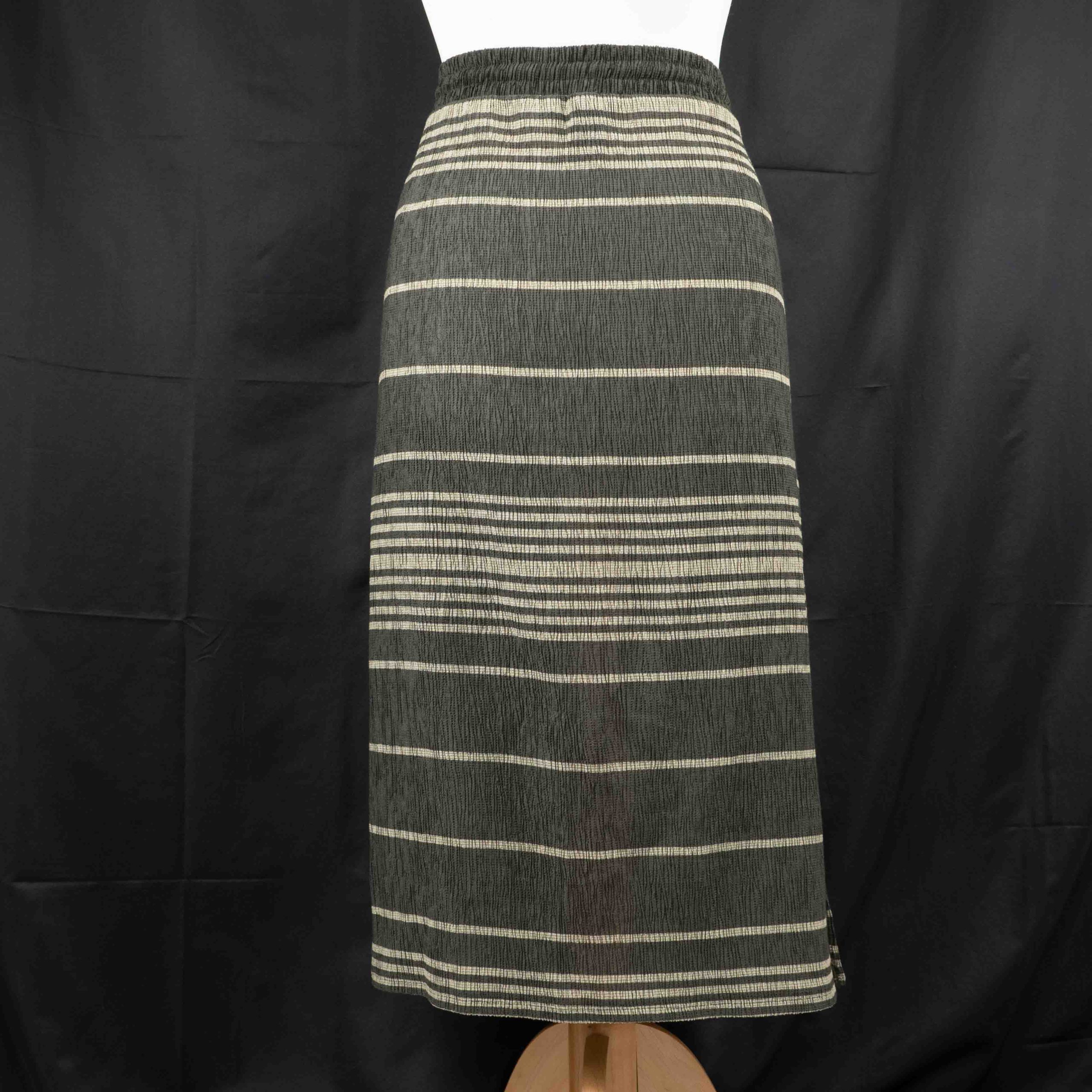 Next Midi Skirt UK 20 Black & Beige Striped Elasticated Waist Pre-Owned image 2