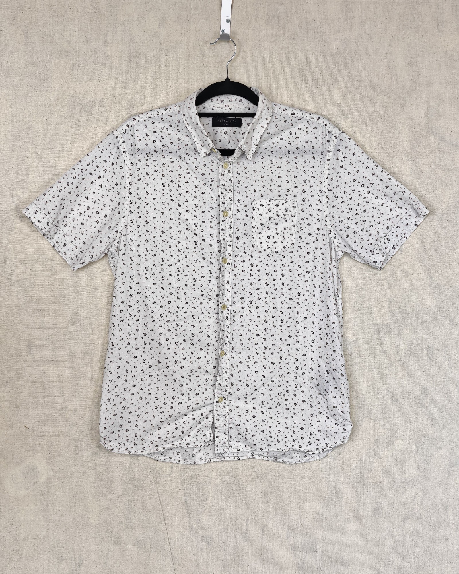 AllSaints White & Brown Floral Cotton Shirt Large
