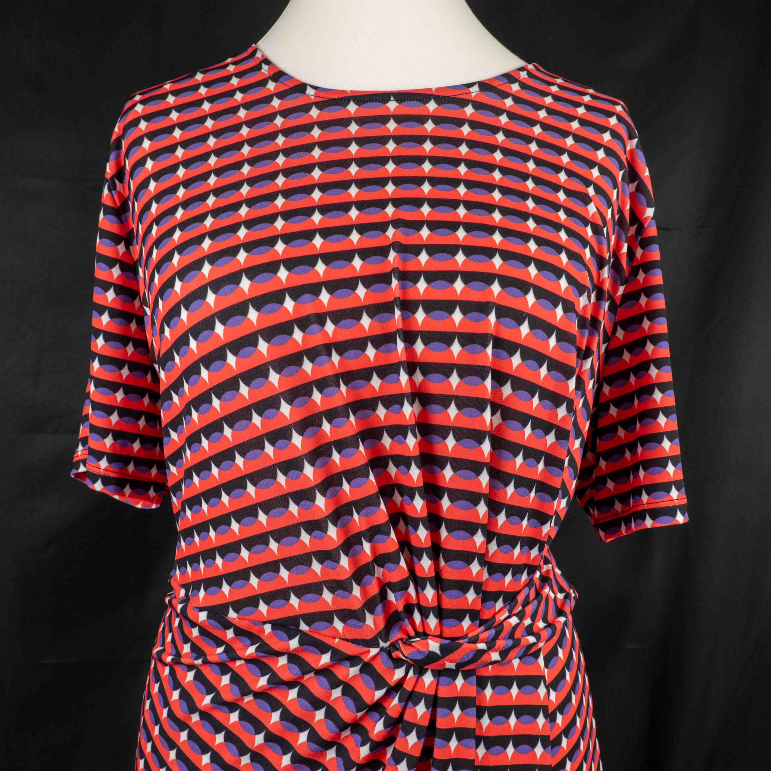 Kaleidoscope Midi Dress Red & Navy Patterned 20 Knot Detail Pre-Owned image 2