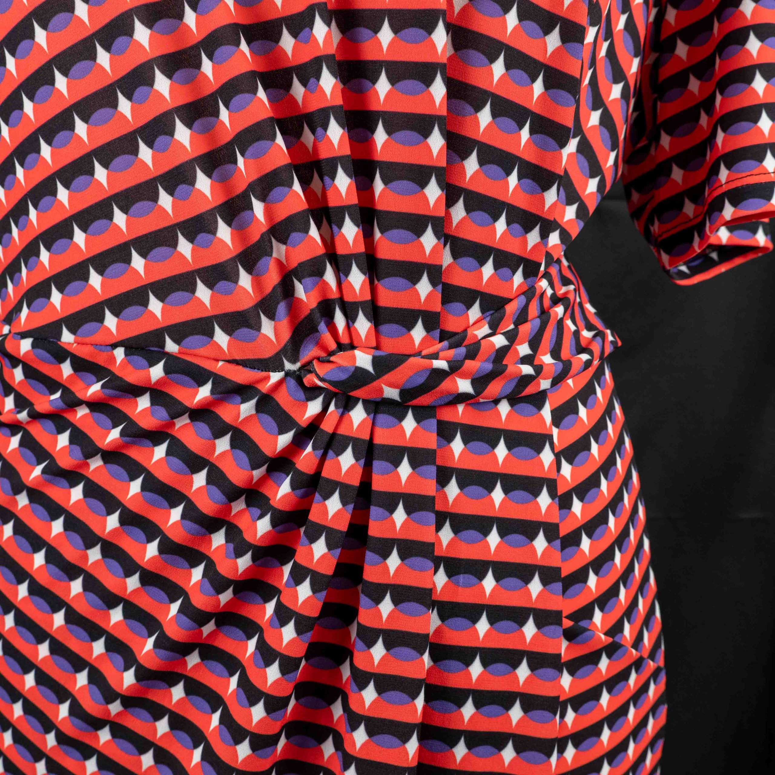 Kaleidoscope Midi Dress Red & Navy Patterned 20 Knot Detail Pre-Owned image 3