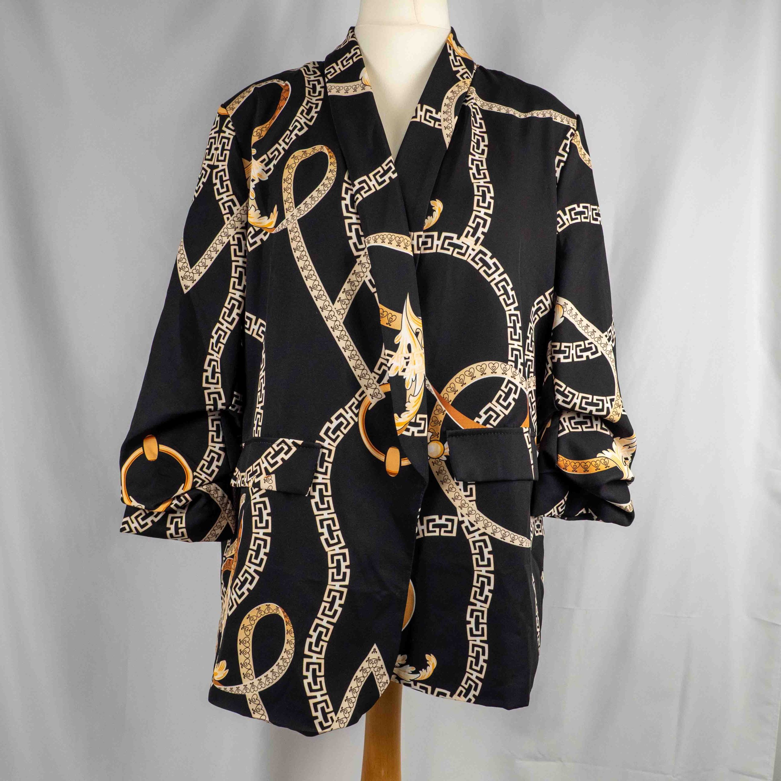 BooHoo Black & Beige Chain Print Blazer Jacket 18 Pre-Owned