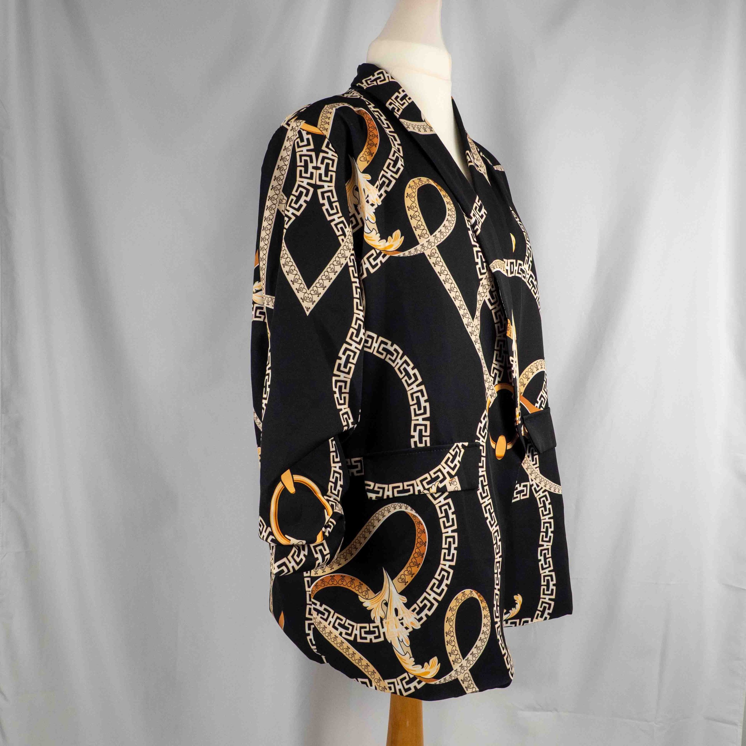 BooHoo Black & Beige Chain Print Blazer Jacket 18 Pre-Owned image 2