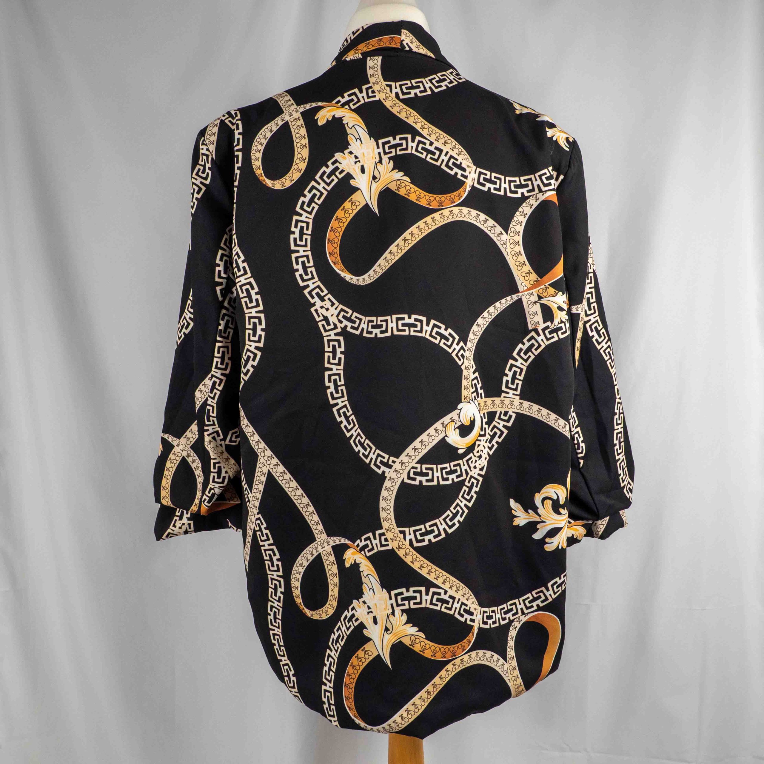 BooHoo Black & Beige Chain Print Blazer Jacket 18 Pre-Owned image 3