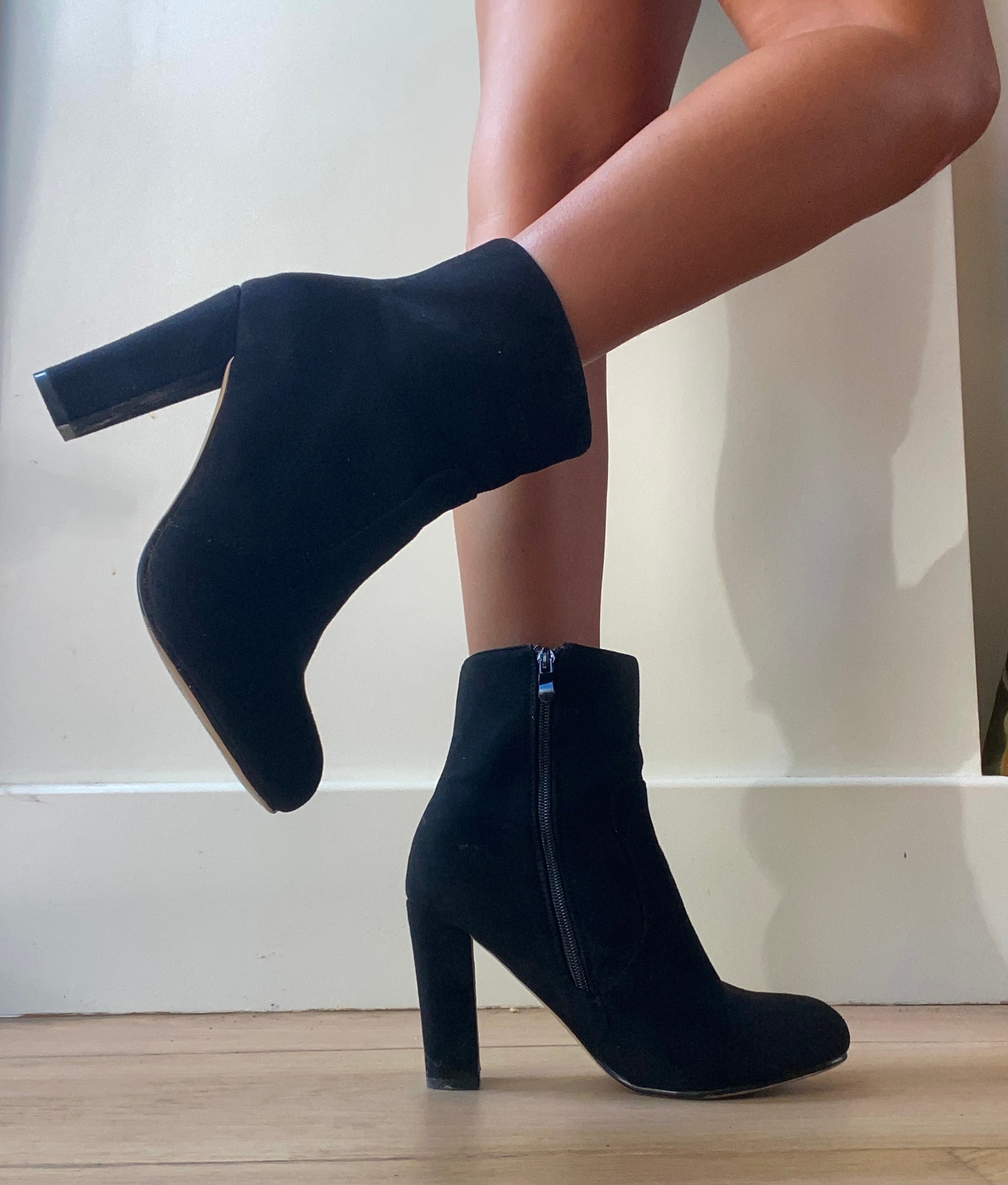 Black Suede High Heel Ankle Boots EU 39