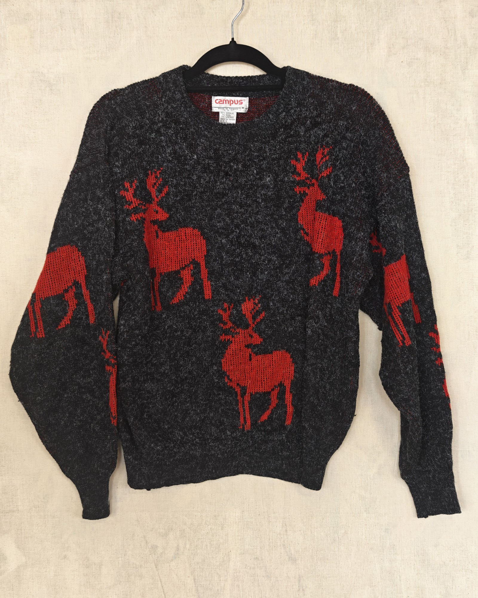 Campus Grey & Red Reindeer Patterned Knit Sweater Medium