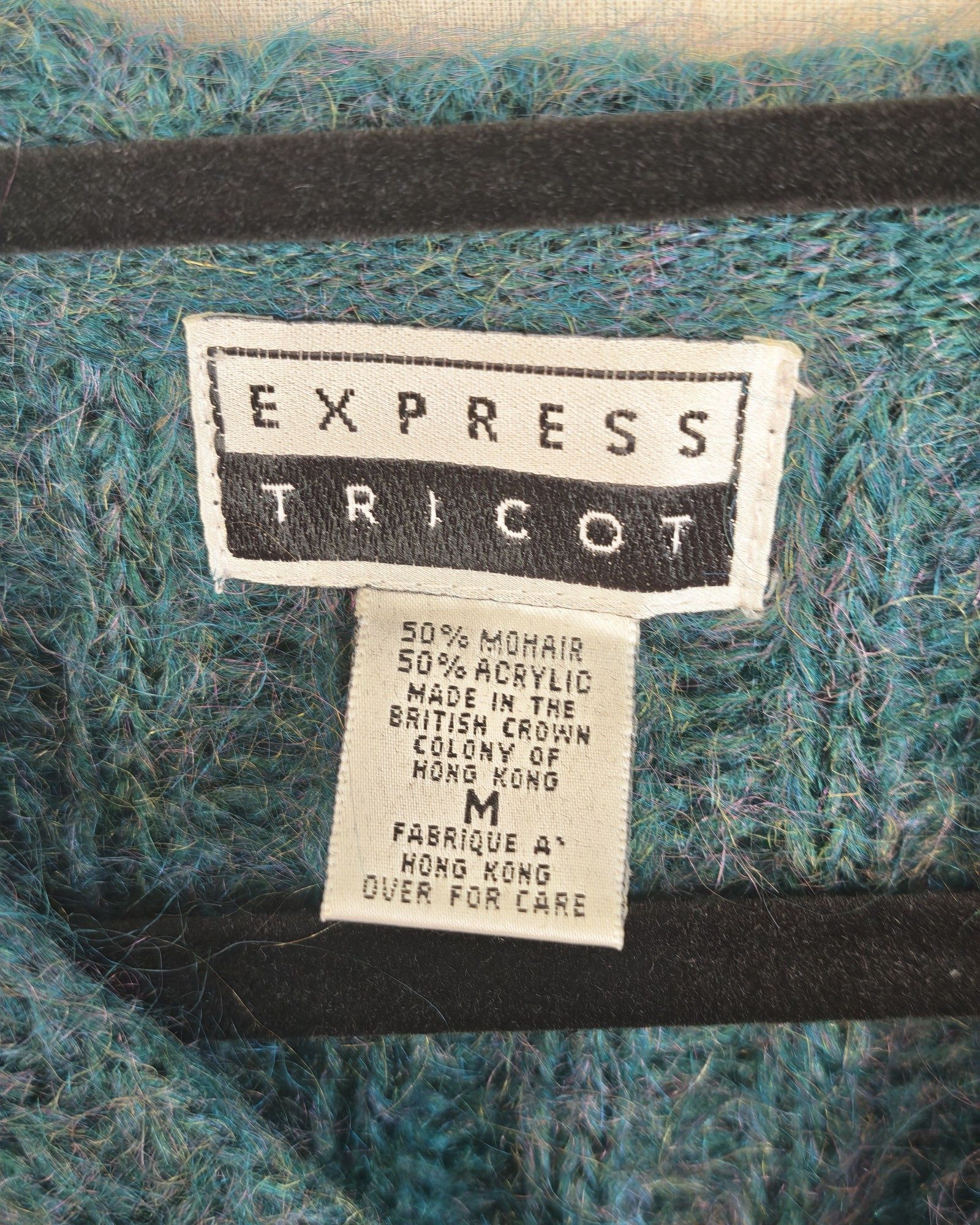 Express Tricot Green 50% Mohair 50% Acrylic blend Cardigan Medium Button Up image 3