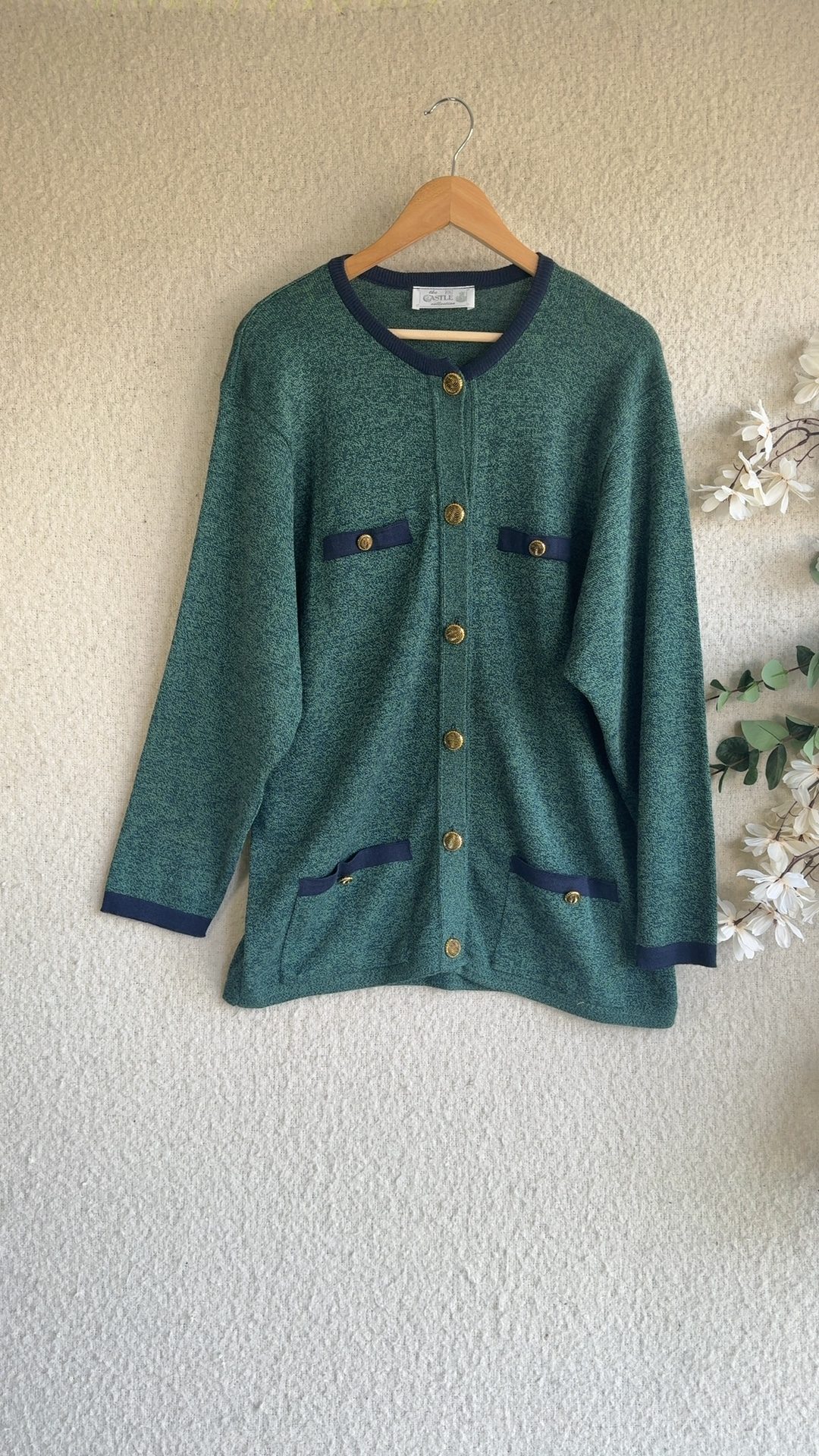 The Castle Collection Green & Navy Button Up Cardigan XXL Stylish Knitwear
