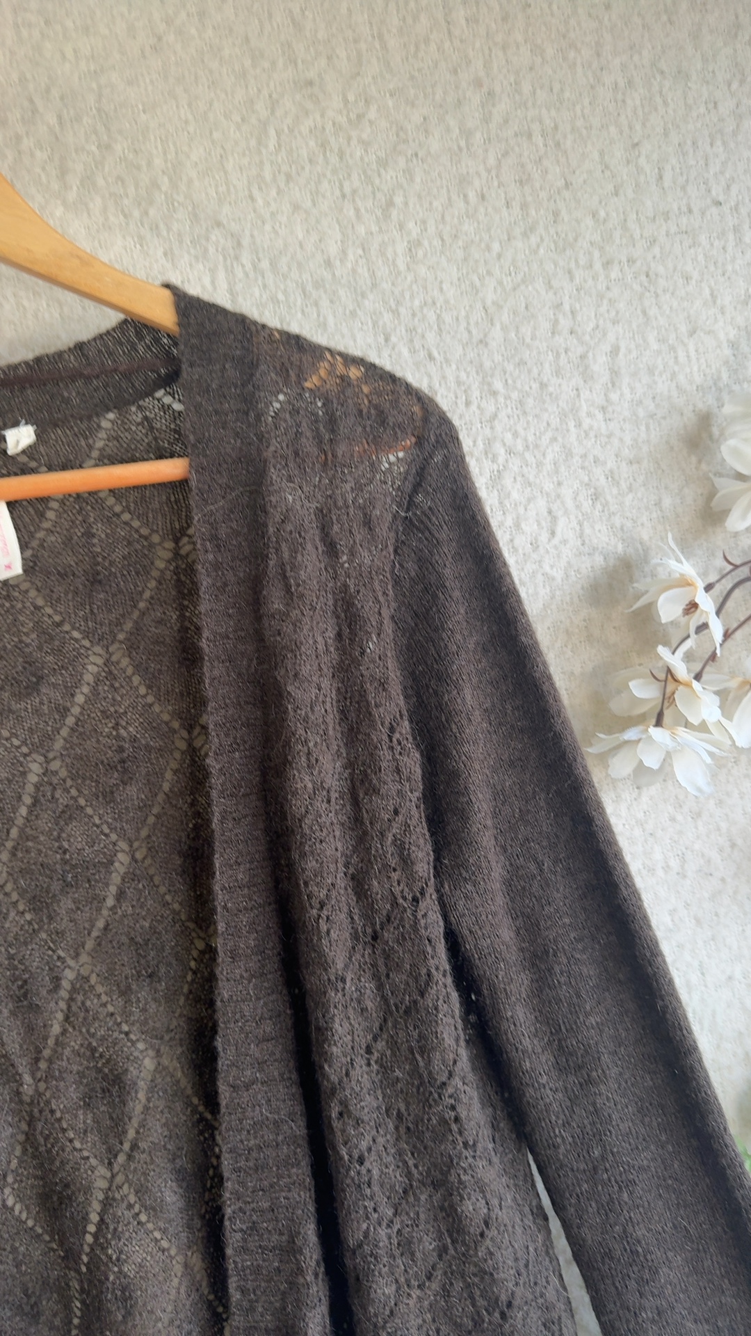 You Found Me Brown Lace Knit Jumper UK 14 Sheer Diamond Pattern image 2