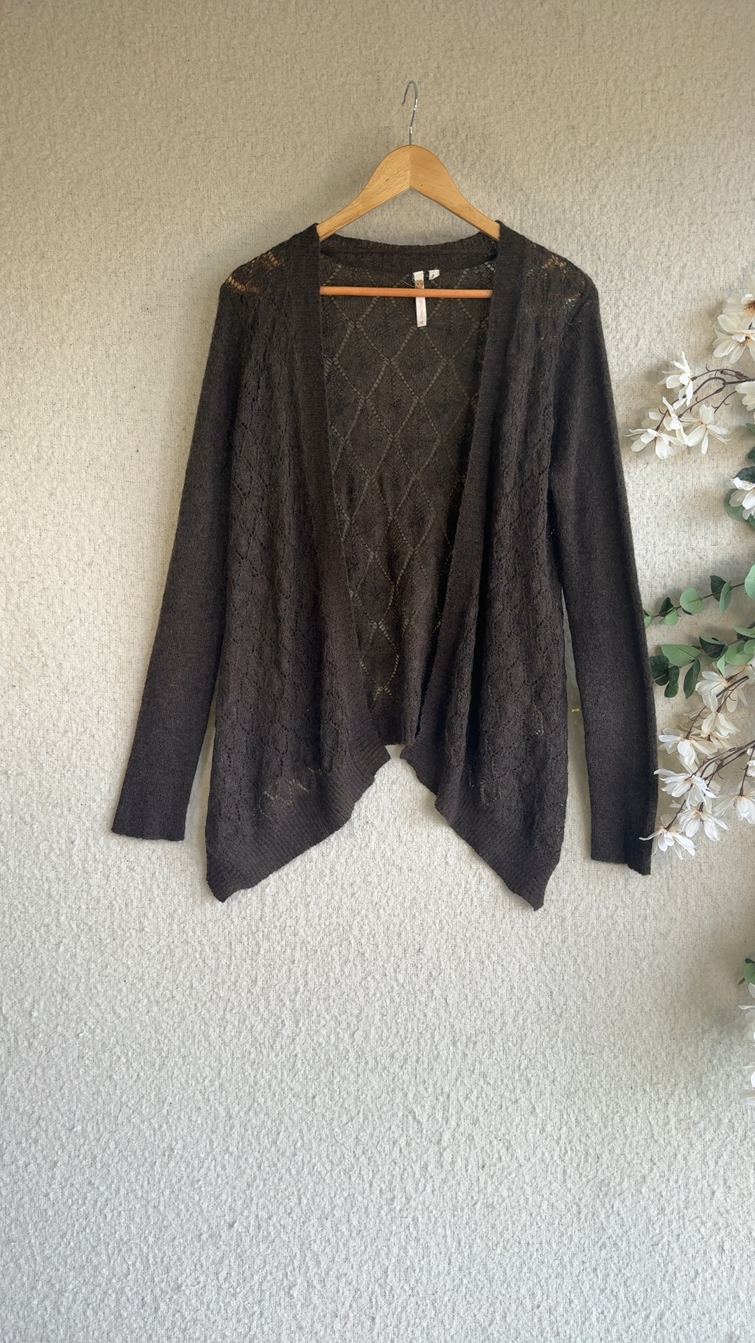 You Found Me Brown Lace Knit Jumper UK 14 Sheer Diamond Pattern