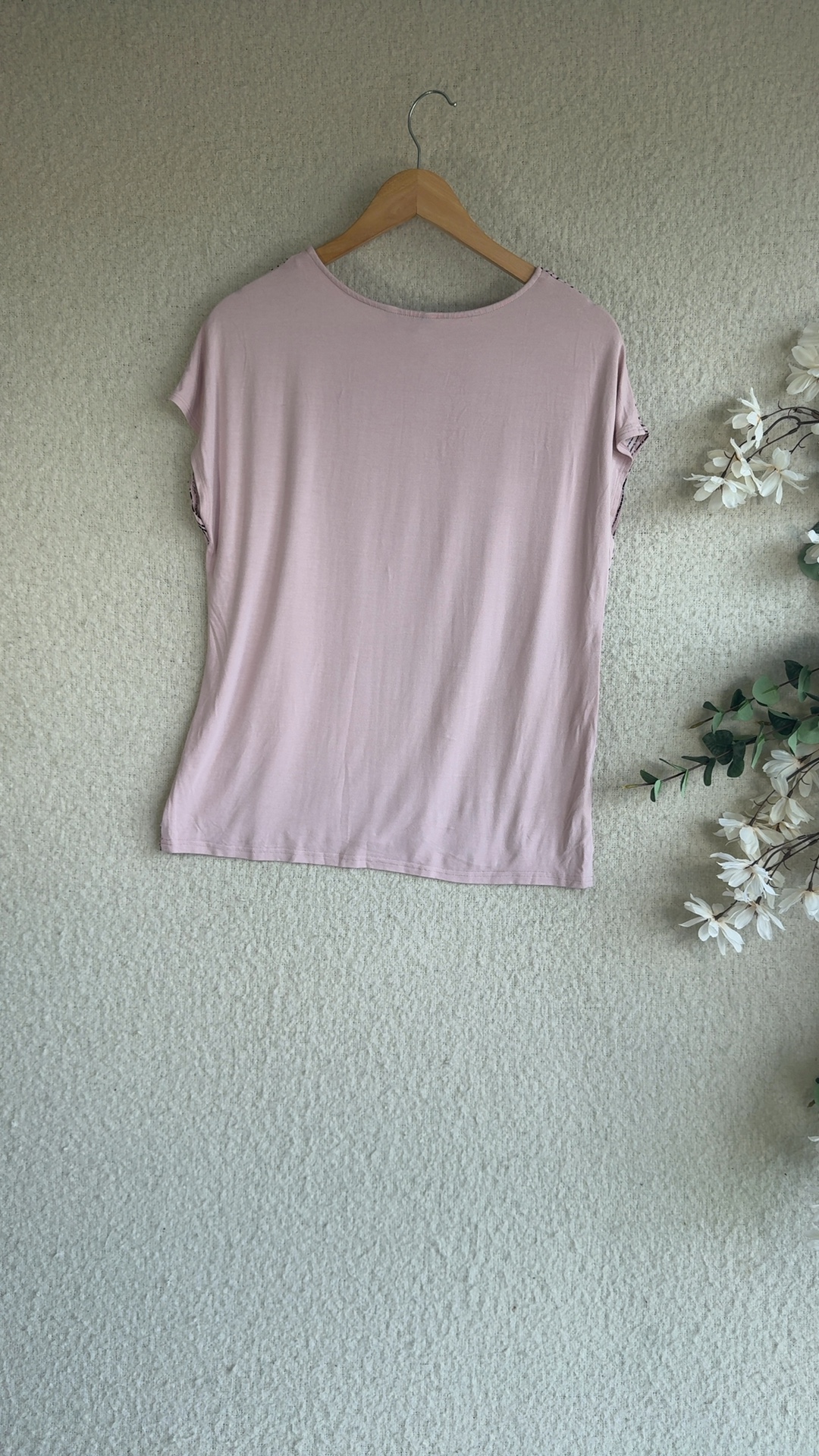 Et Vous Pink & Black Patterned Cap Sleeve Top UK 10 Casual Chic image 5