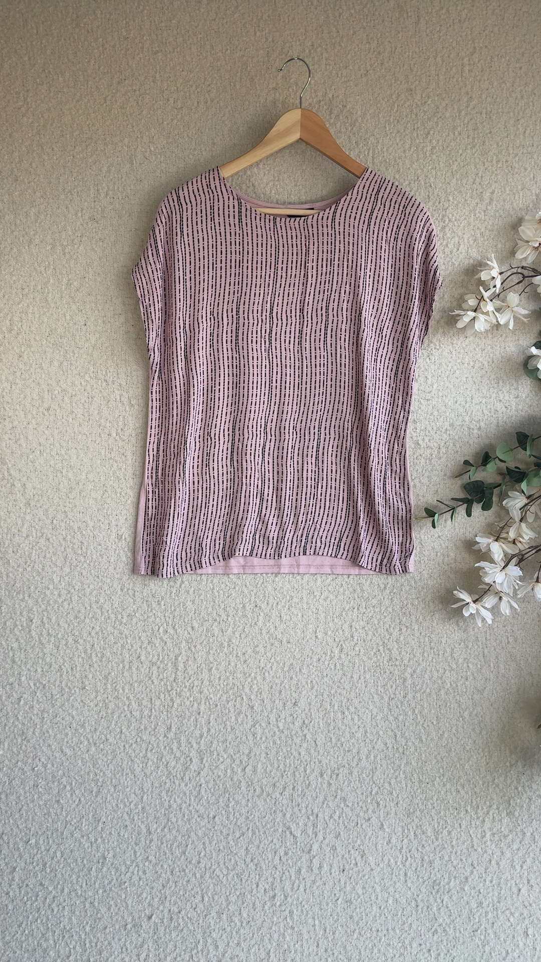 Et Vous Pink & Black Patterned Cap Sleeve Top UK 10 Casual Chic