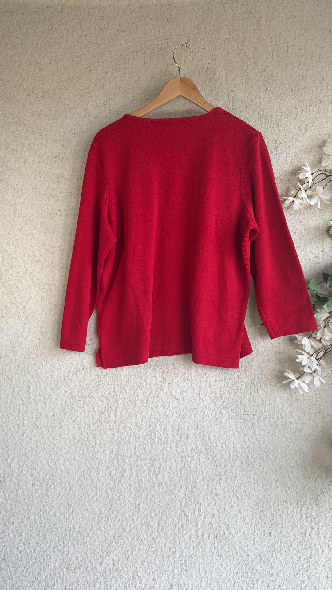 BM Casual Red Embroidered Knit Jumper Large Stylish Lightweight Layering image 5